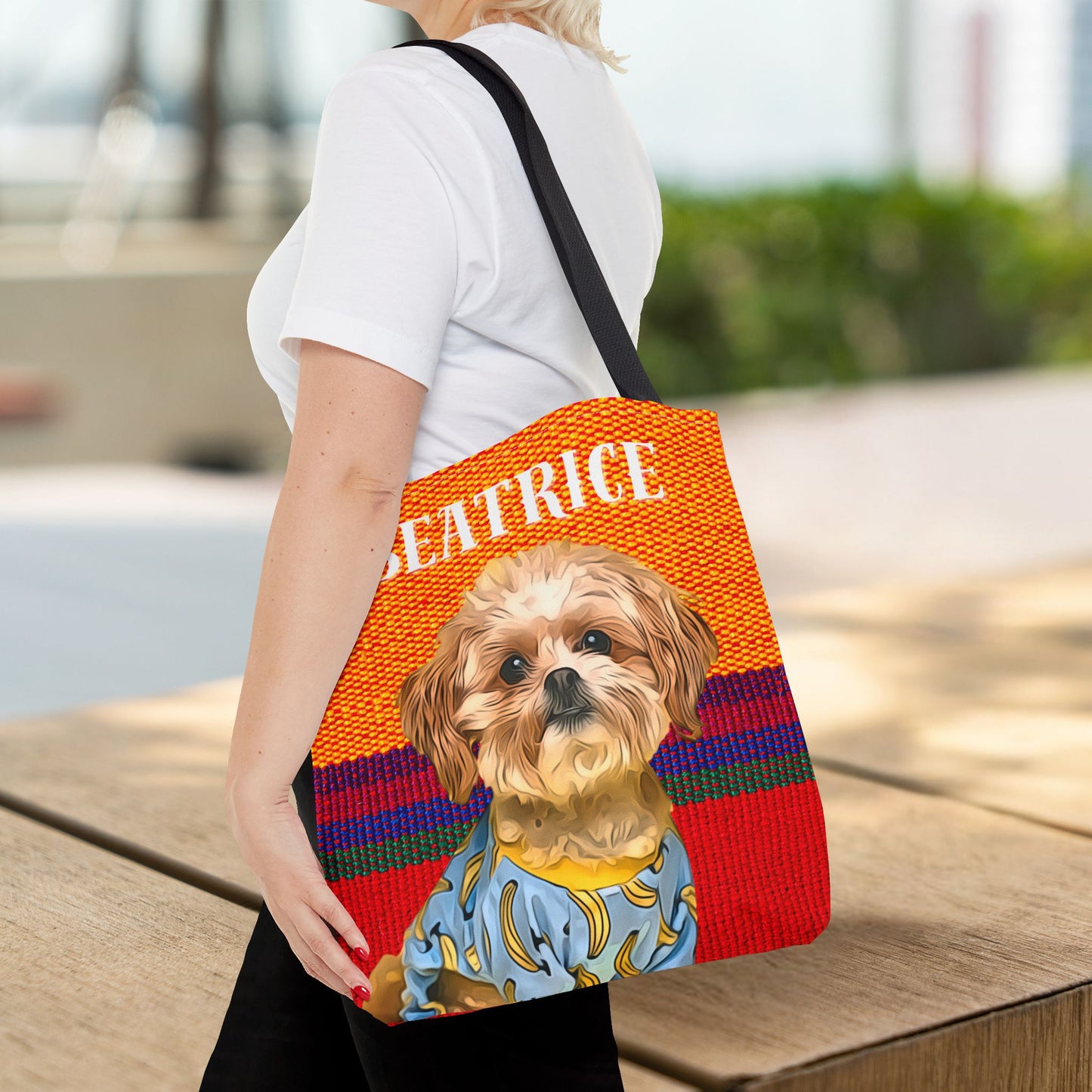 Custom Pet Portrait Tote Bag (Orange Stripes Style) - furevermama
