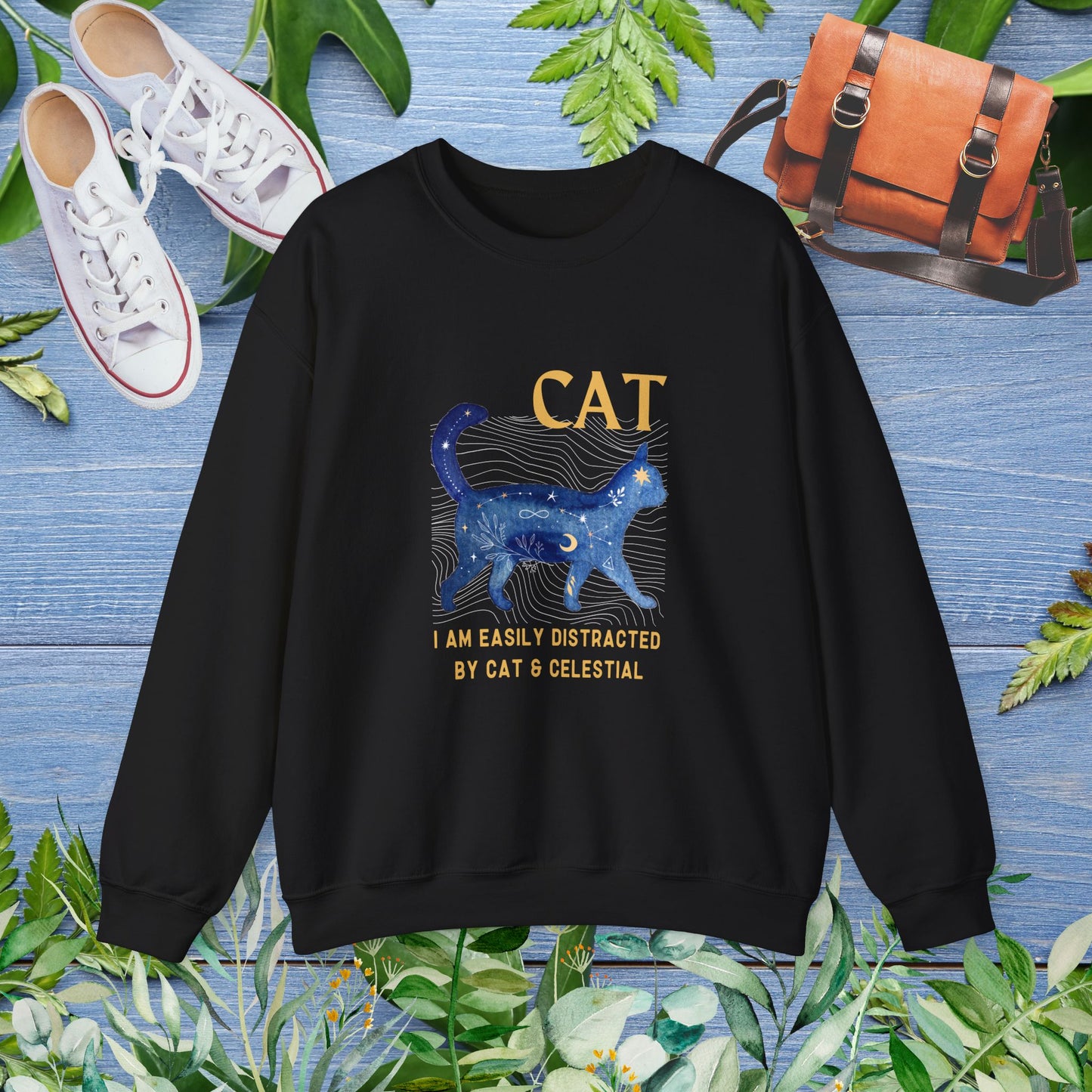 Cat and Celestial Crewneck Sweatshirt - furevermama