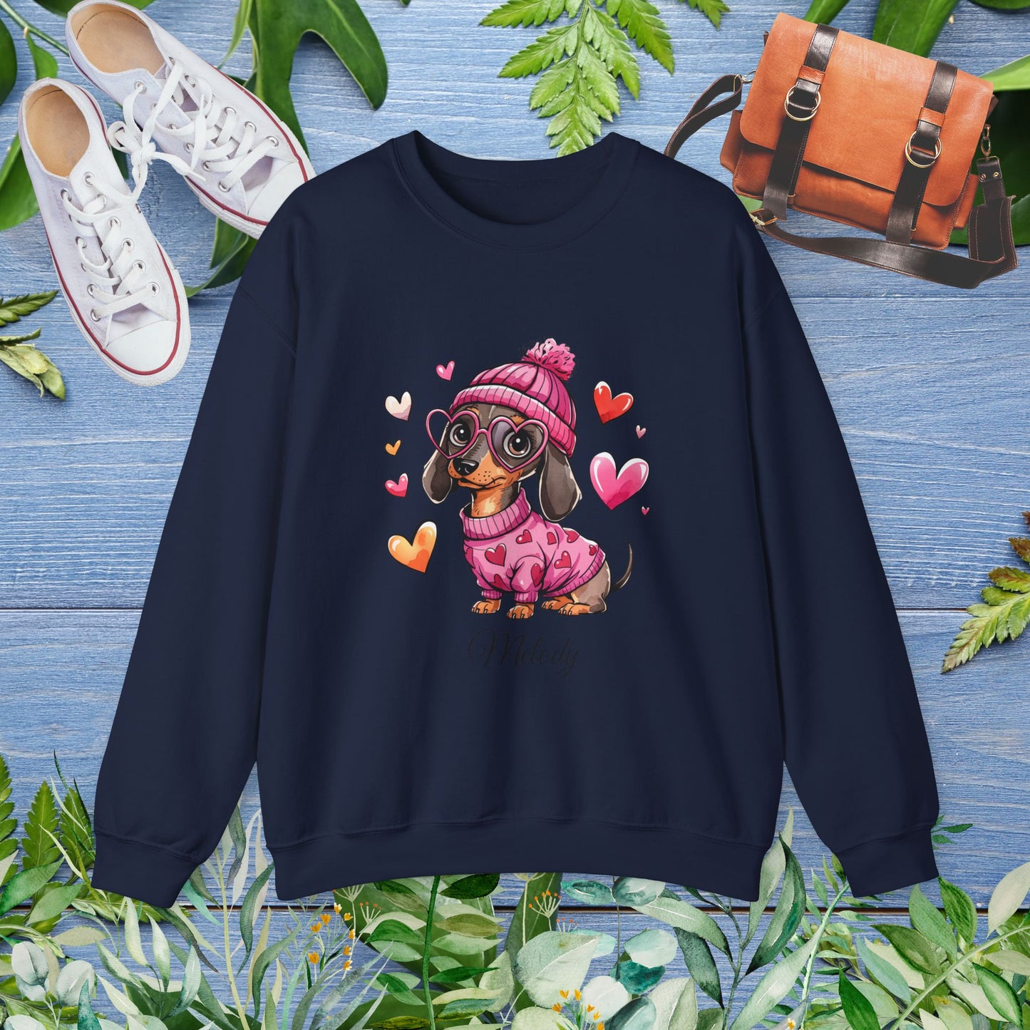 Loving Dachshund Crewneck Sweatshirt, Custom Name Sweatshirt - furevermama