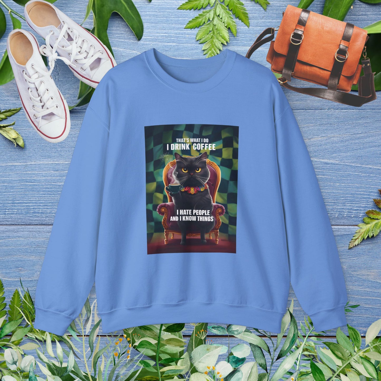 Cat Coffee Unisex Sweatshirt - I Hate People and I Know Things - furevermama