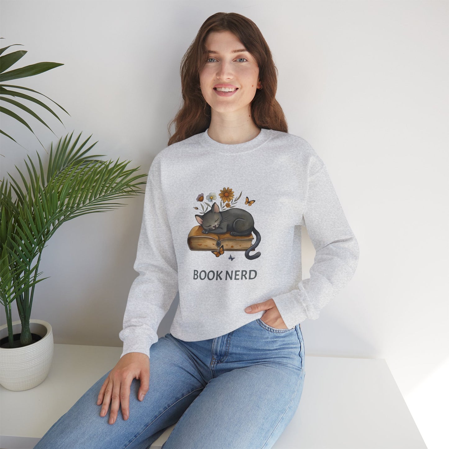 Cat The Book Nerb Crewneck Sweatshirt - furevermama