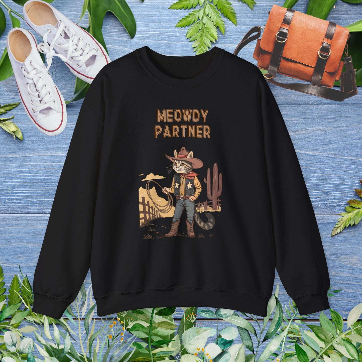 The Meowdy Partner Cat Graphic Crewneck Sweatshirt - furevermama