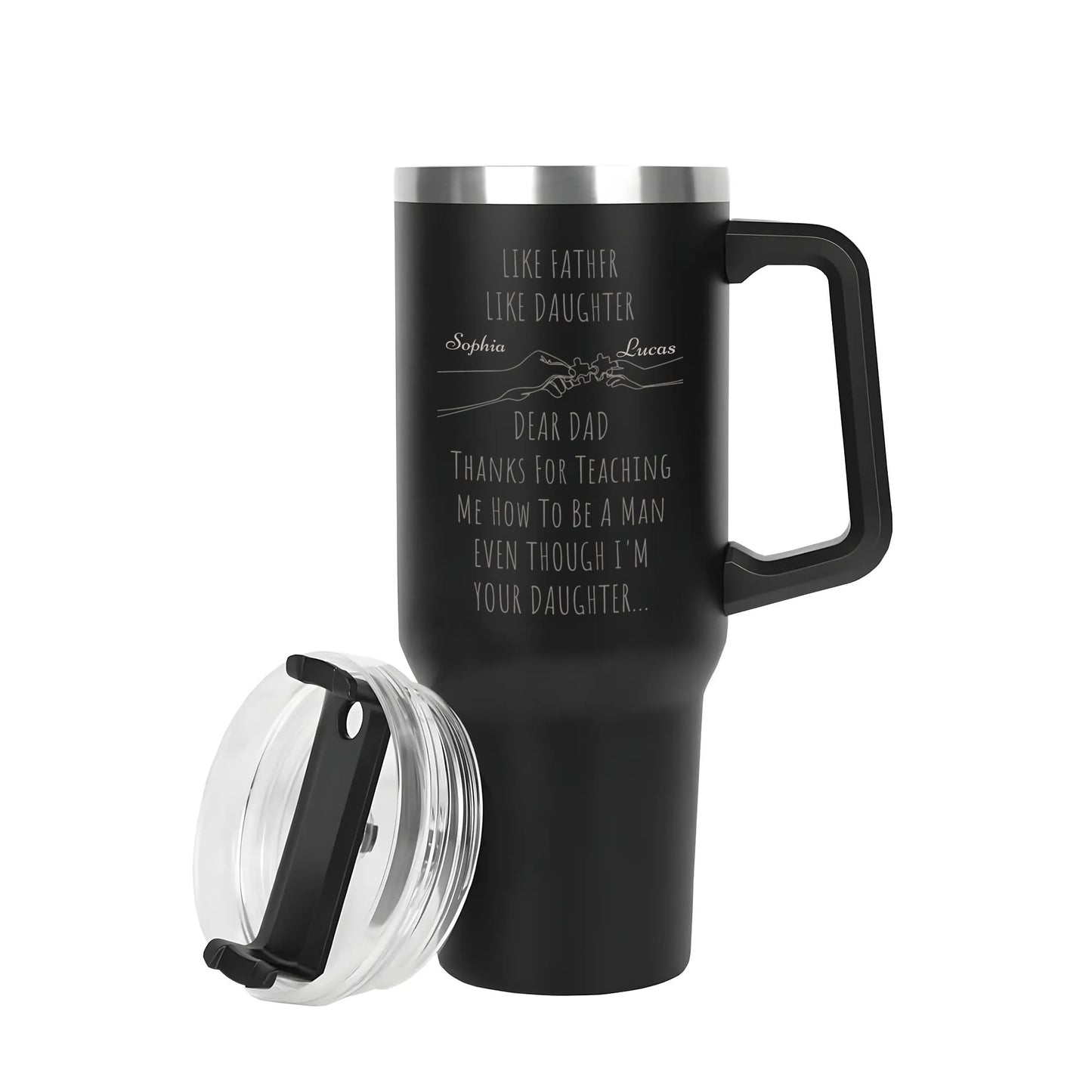 Like Father Like Daughter Custom Name 40oz Stainless Steel Tumbler Travel Mug with Handle and Straw