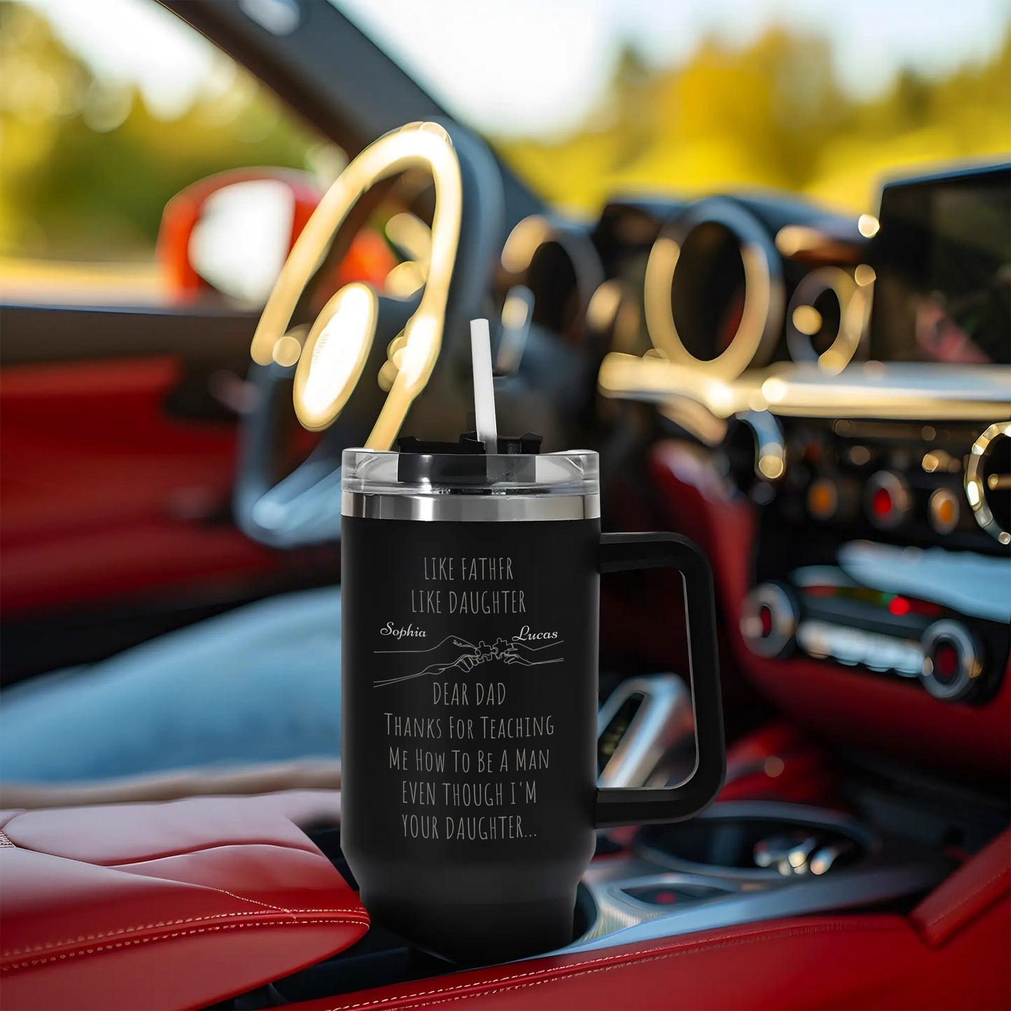 Like Father Like Daughter Custom Name 40oz Stainless Steel Tumbler Travel Mug with Handle and Straw