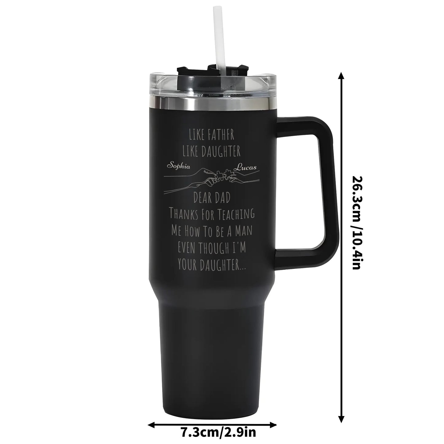 Like Father Like Daughter Custom Name 40oz Stainless Steel Tumbler Travel Mug with Handle and Straw