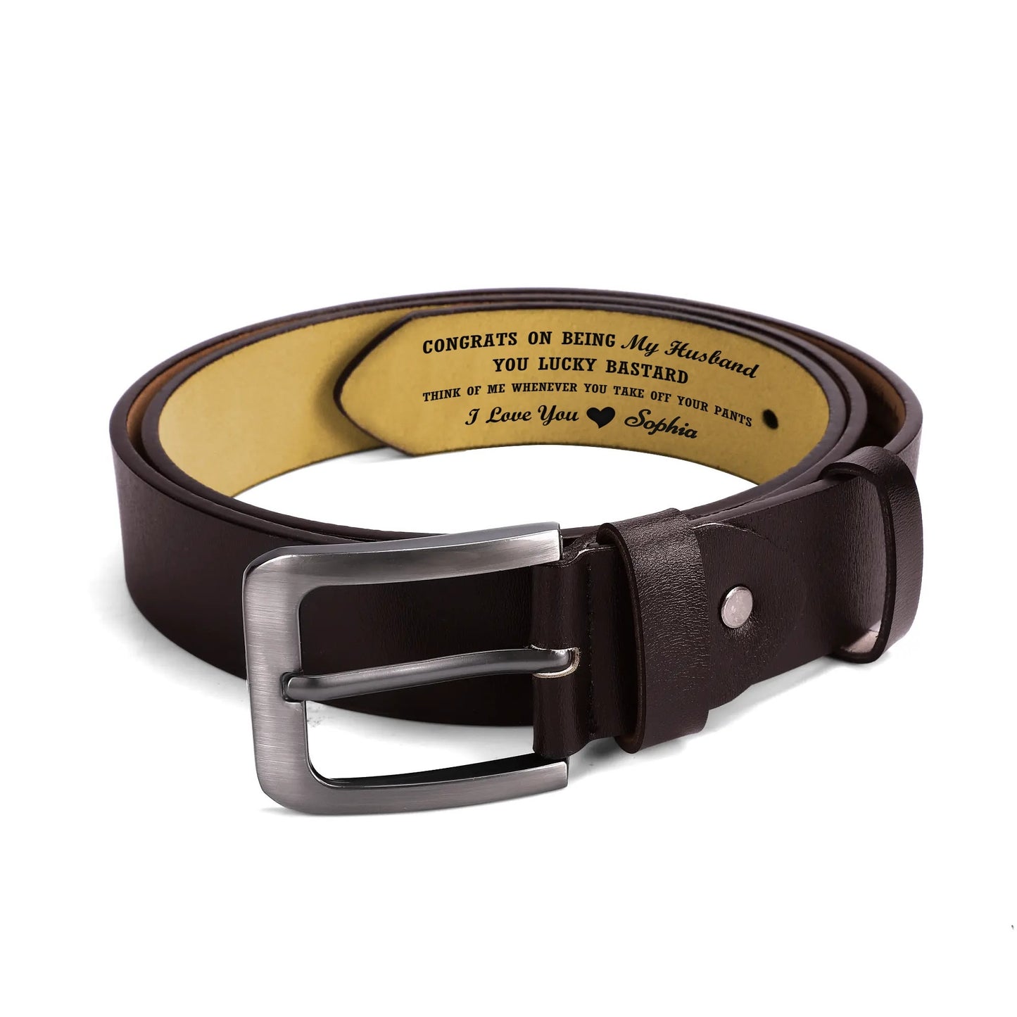 Congrats on Being My Husband - Engraved Leather Brown Belt Funny Personalized Gift For Husband