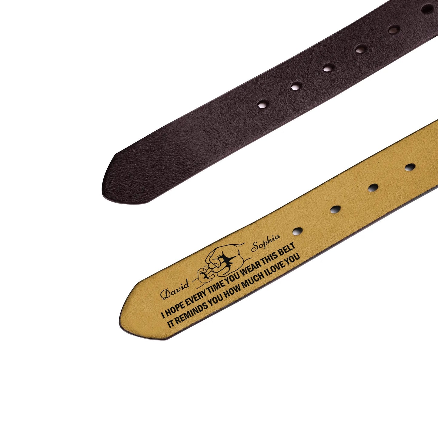 Father and Kids' Hands - Brown Leather Engraved Belt - Personalized Gift For Father