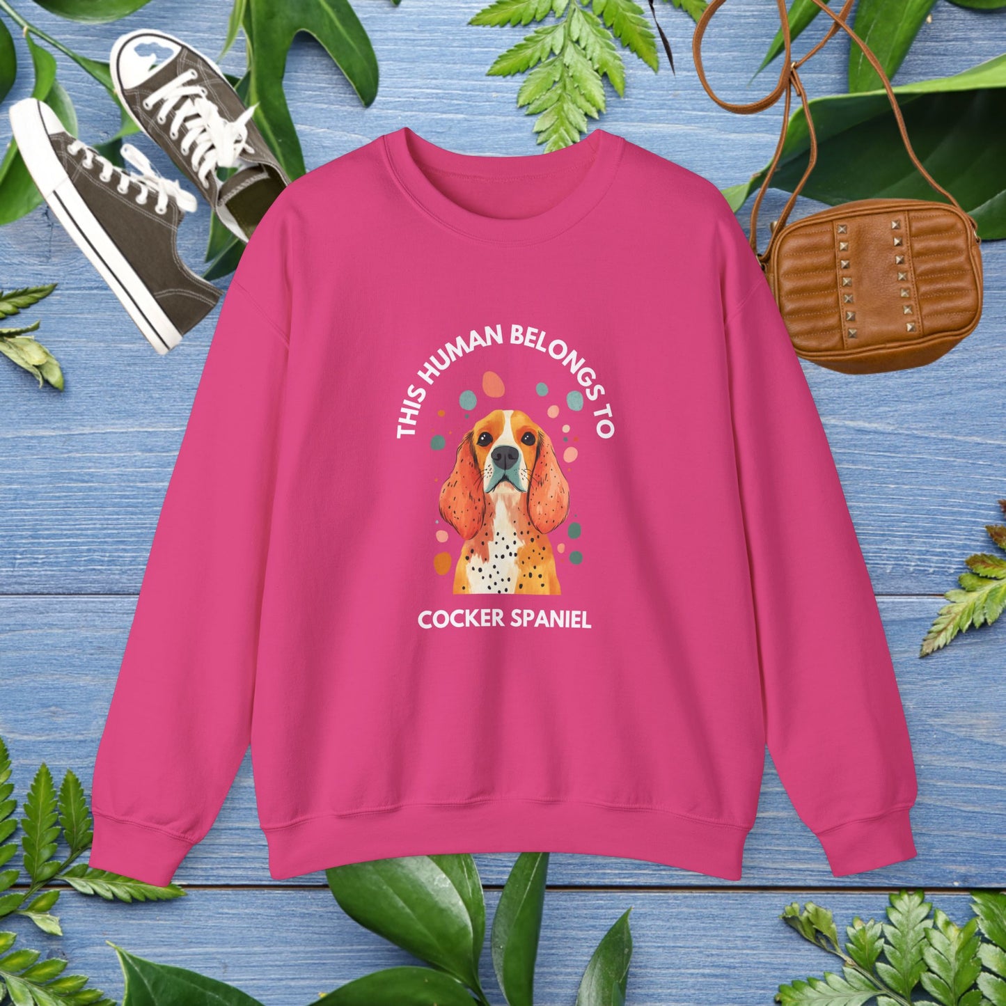 This Human Belongs To Cocker Spaniel Crewneck Sweatshirt - furevermama