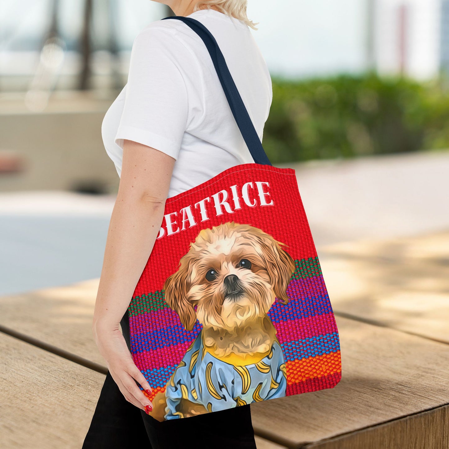 Custom Pet Portrait Tote Bag (Red Stripes Style) - furevermama