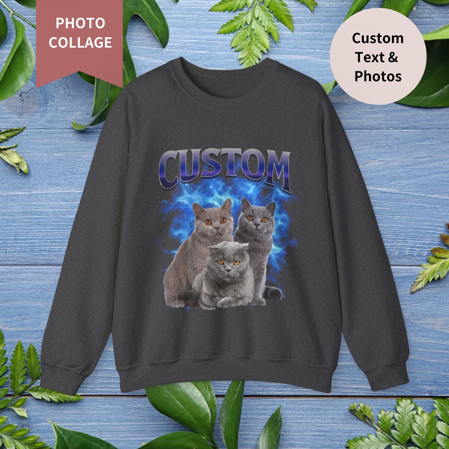 Custom Pet Photo Collage Vintage Unisex Sweatshirt - furevermama