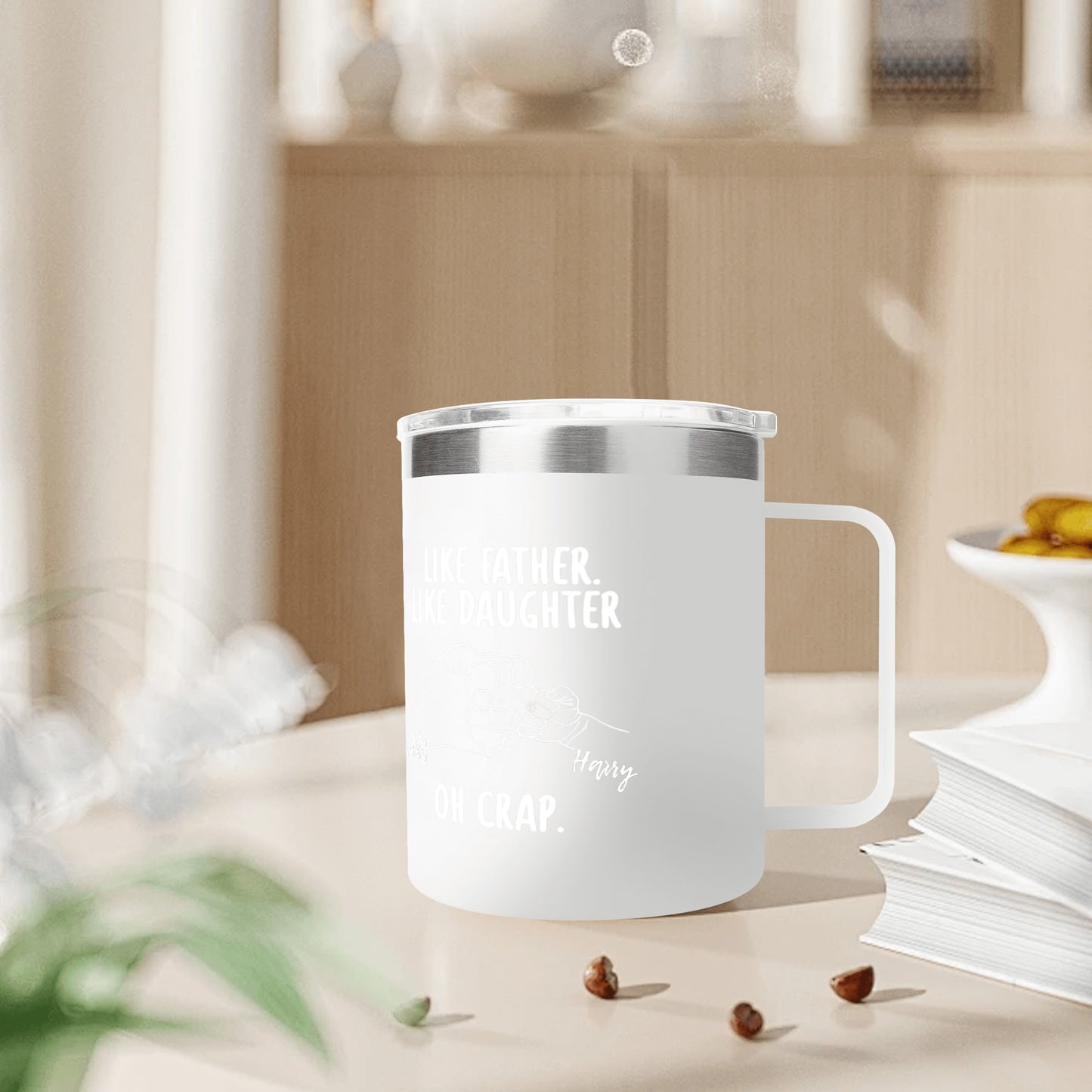 Like Father Like Daughter Custom 12oz Stainless Steel Coffee Mug Coffee Cup with Lid and Handle - Gift To Dad