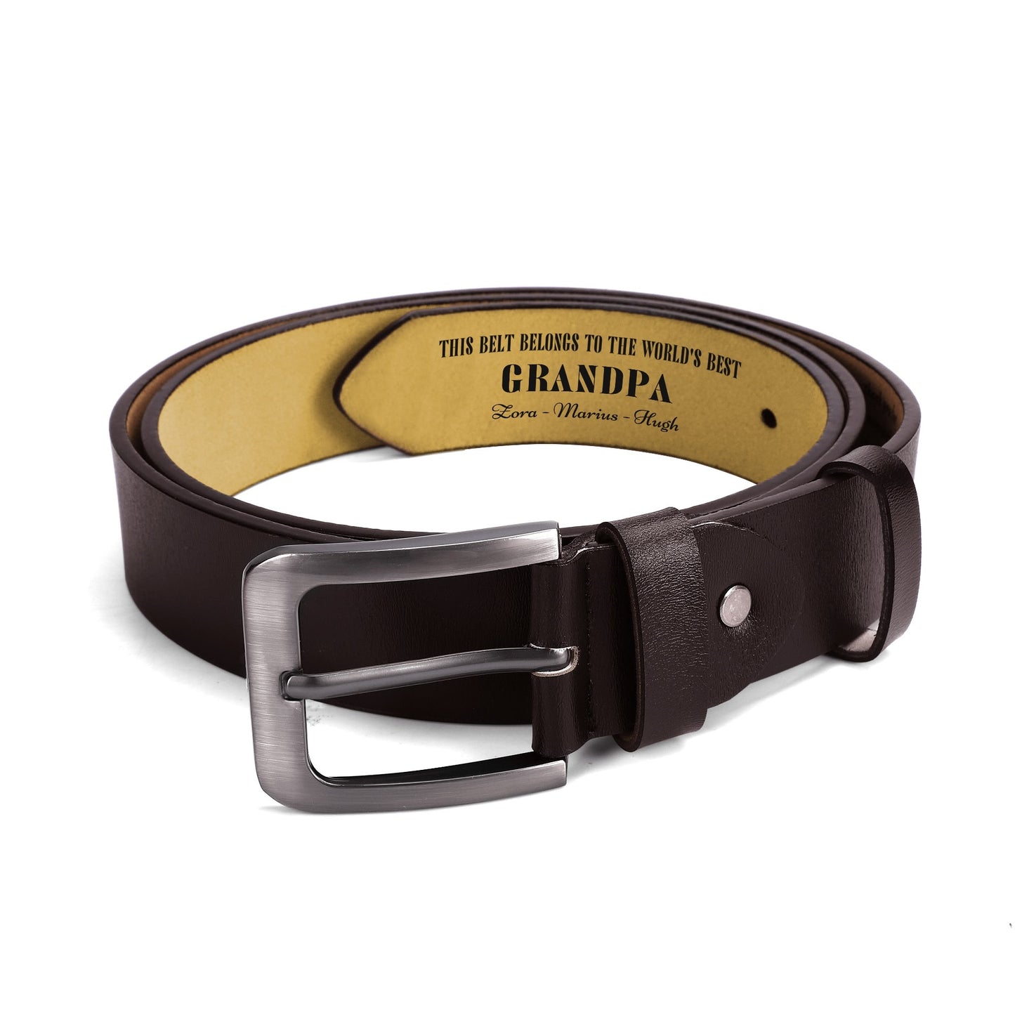 This Belt Belongs To The World's Best Grandpa - Personalised Engraved Leather Brown Belt Funny Gift