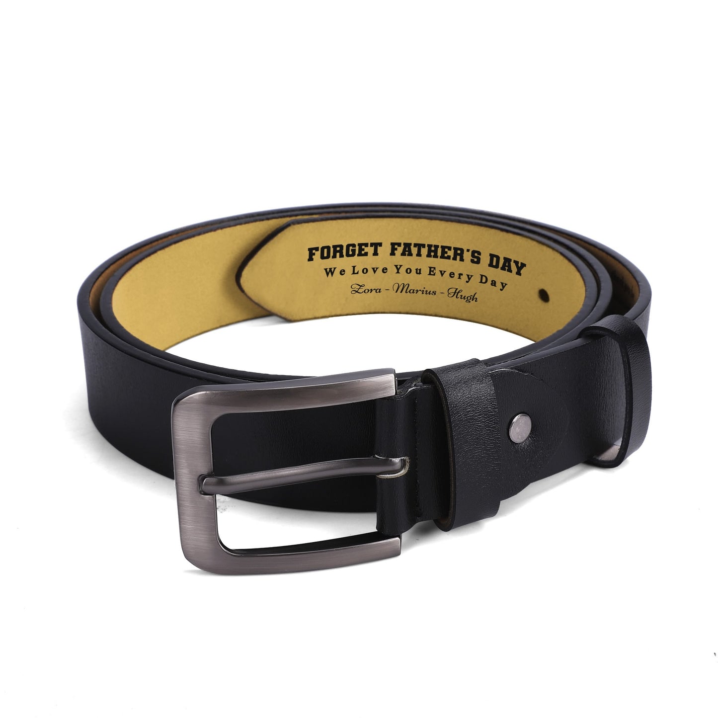 Forget Father's Day - Black Leather Engraved Belt Funny Personalized Gift For Dad