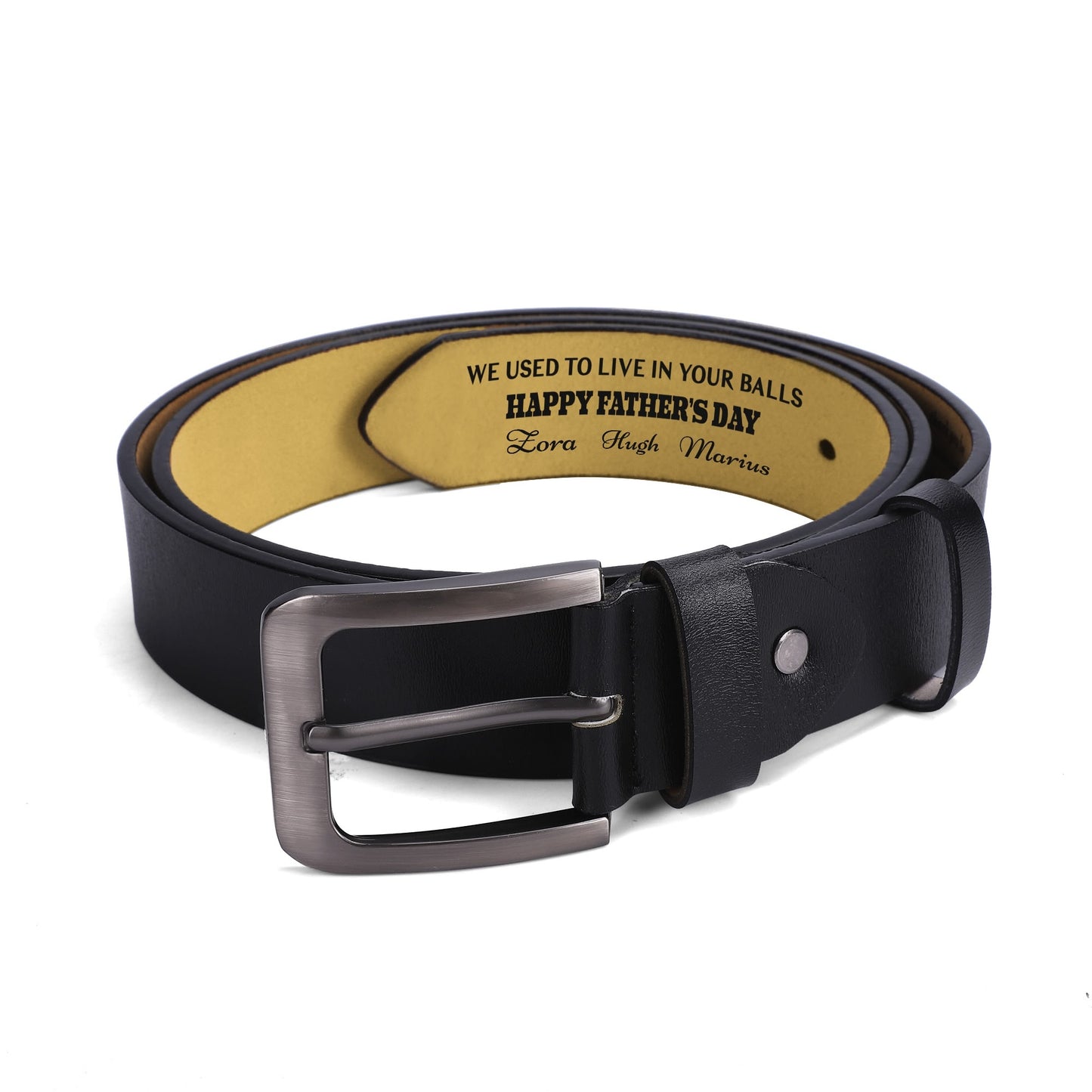 Father's Day - Black Leather Belt Funny Engraved Personalized Gift For Husband Boyfriend