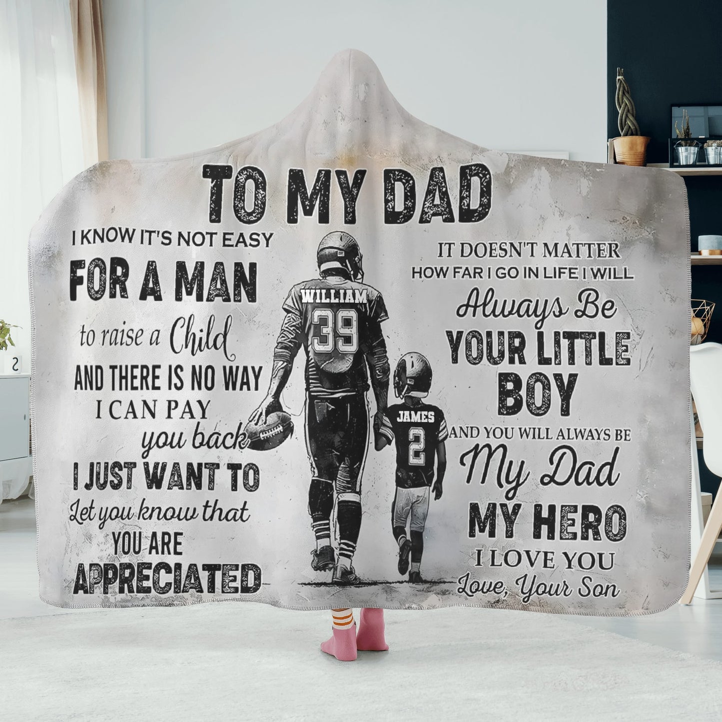 Gift to Father - Personalized Wearable Hooded Blanket