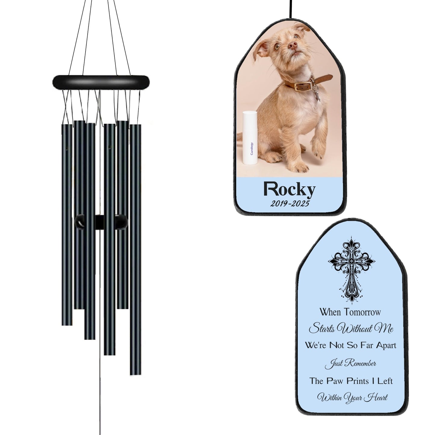 Personalized Black Memorial Wind Chimes for Pet Loss