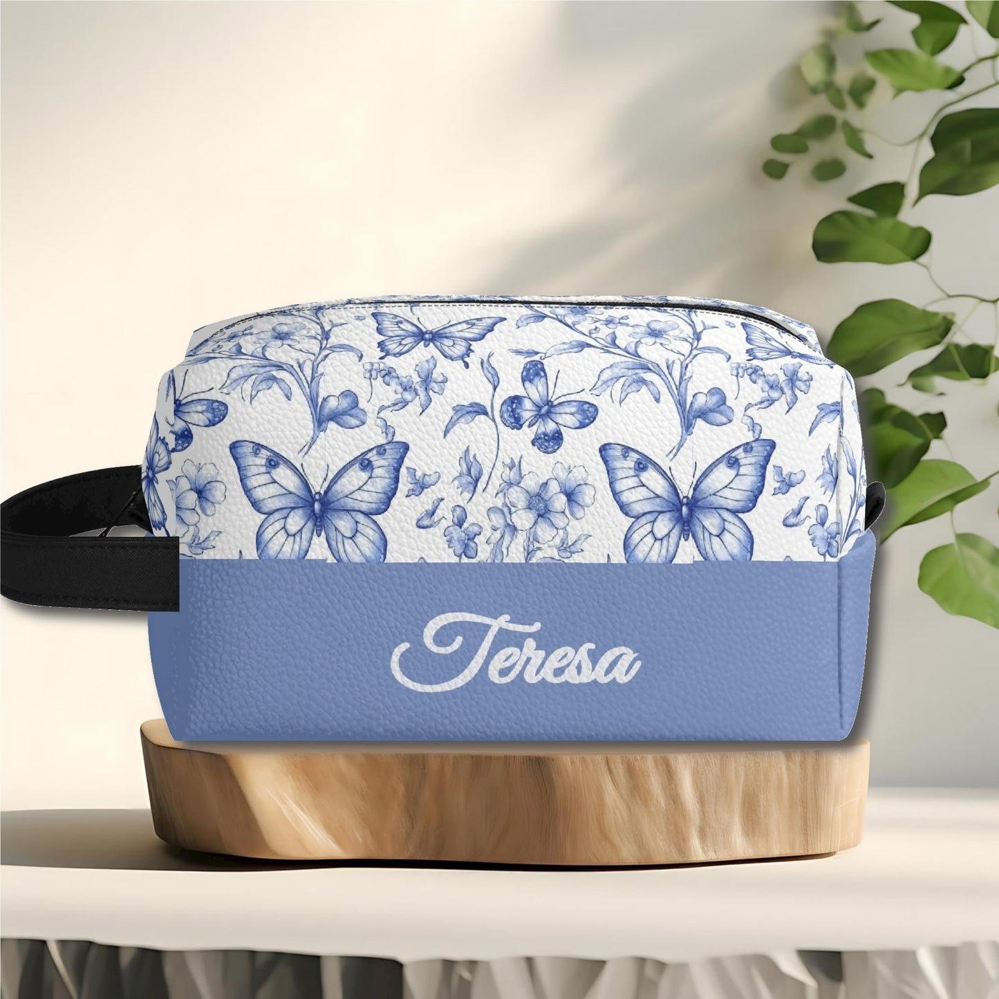 Customized Name Blue Butterfly Makeup Organizer