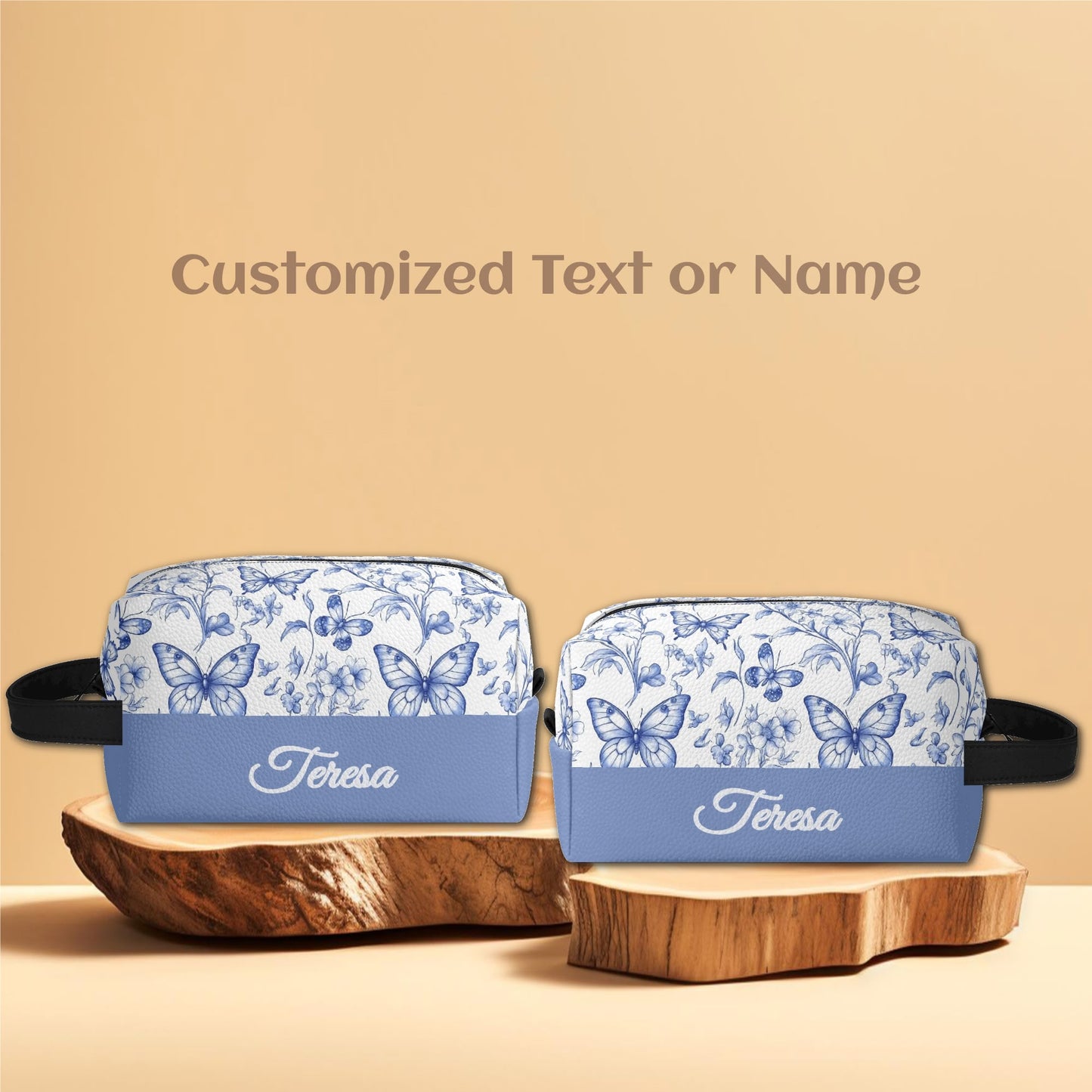 Customized Name Blue Butterfly Makeup Organizer