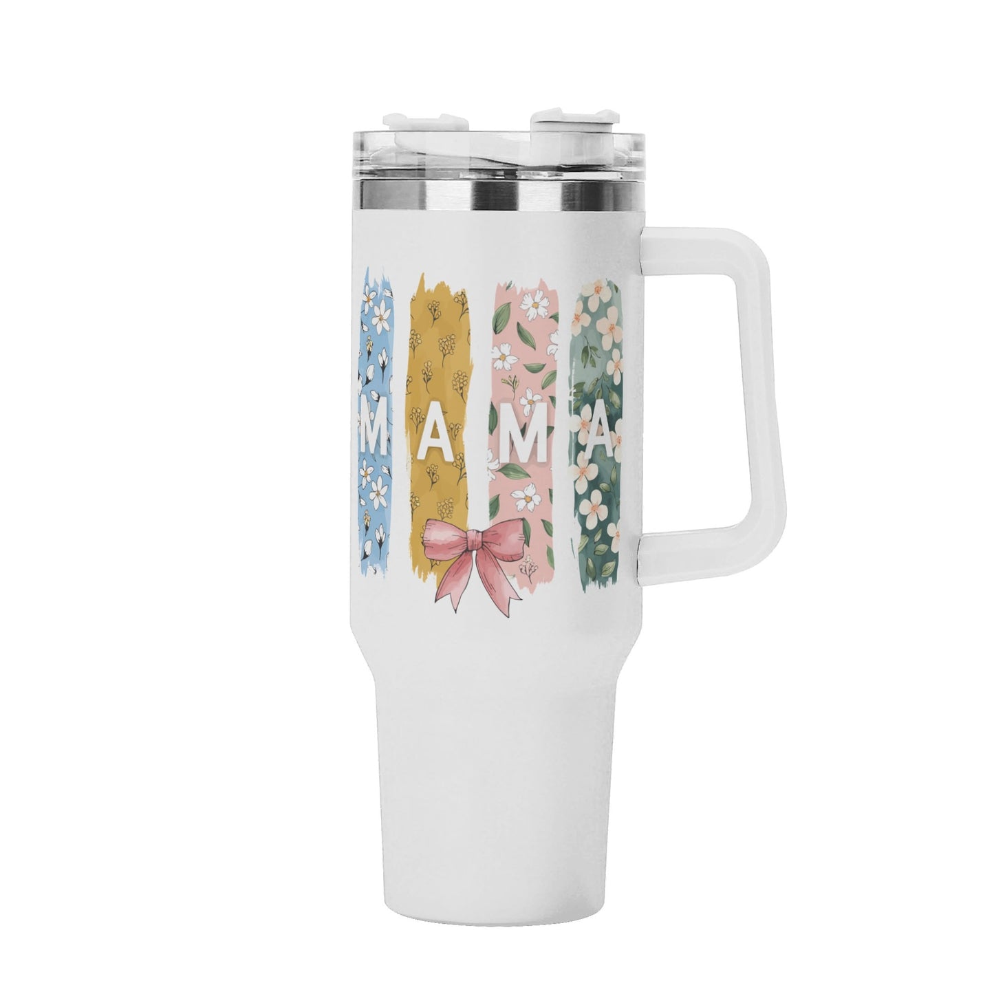 Mama Personalised Color 40oz Stainless Steel Tumbler Gift With White Handle and Straw
