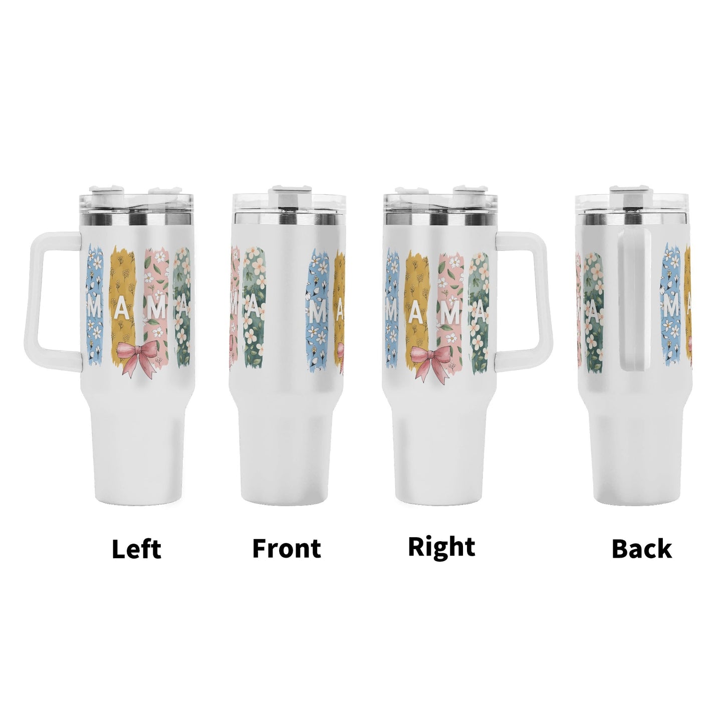Mama Personalised Color 40oz Stainless Steel Tumbler Gift With White Handle and Straw