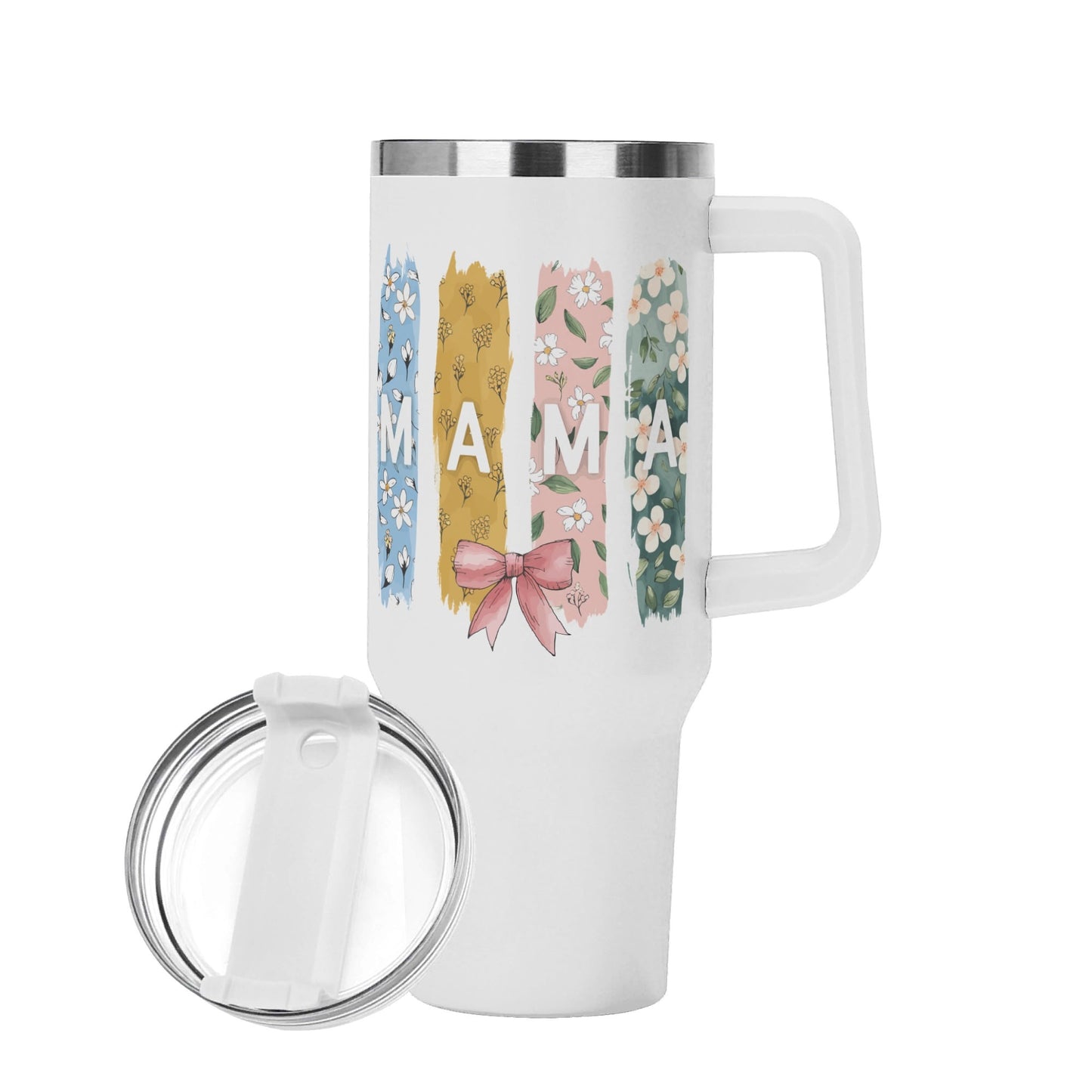 Mama Personalised Color 40oz Stainless Steel Tumbler Gift With White Handle and Straw