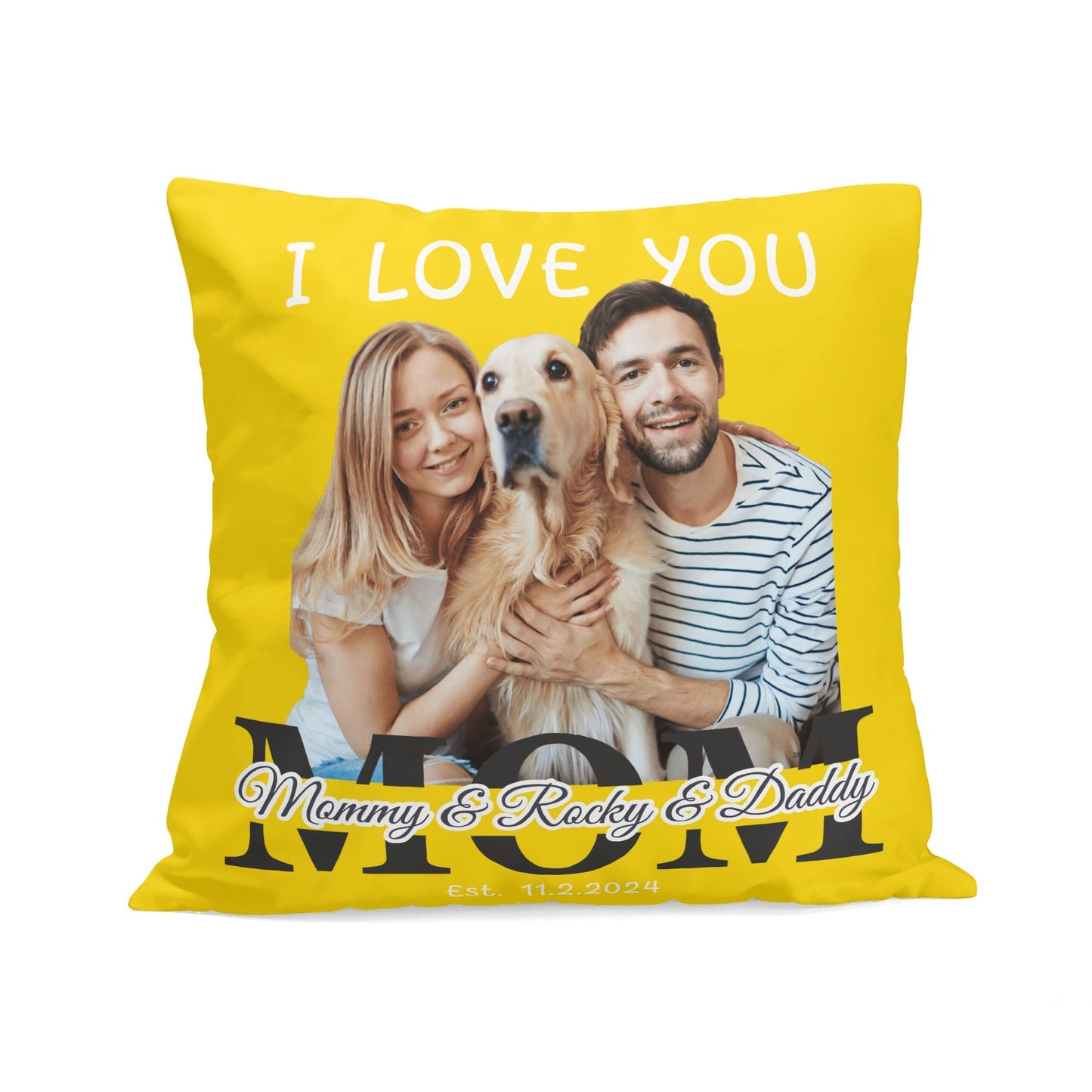 I Love You Mom Personalized Photo and Text Velvet Square Cushion Cover