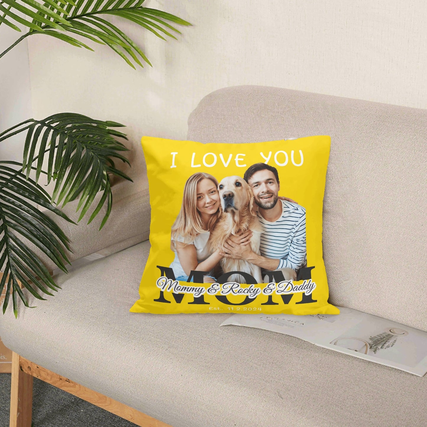 I Love You Mom Personalized Photo and Text Velvet Square Cushion Cover