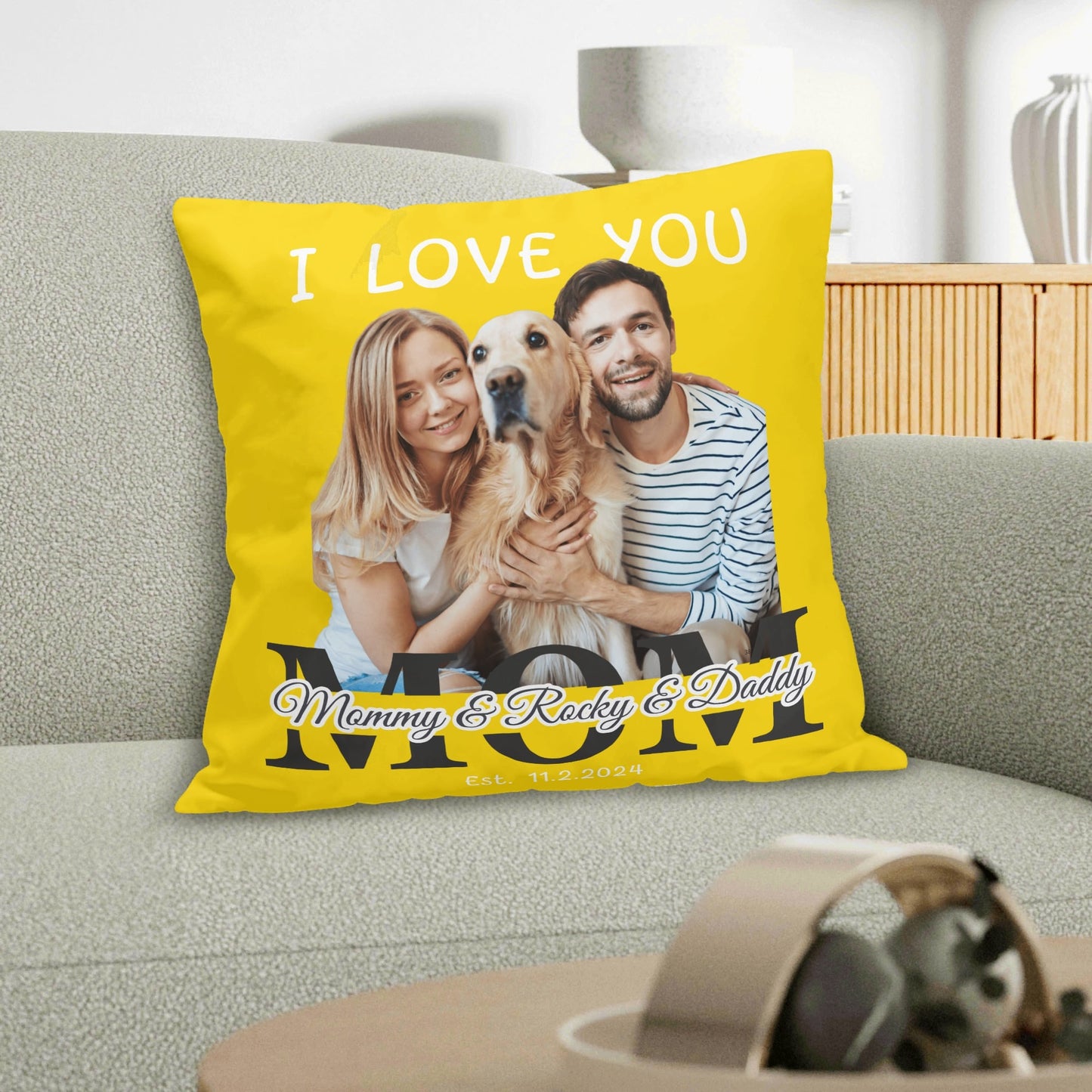 I Love You Mom Personalized Photo and Text Velvet Square Cushion Cover