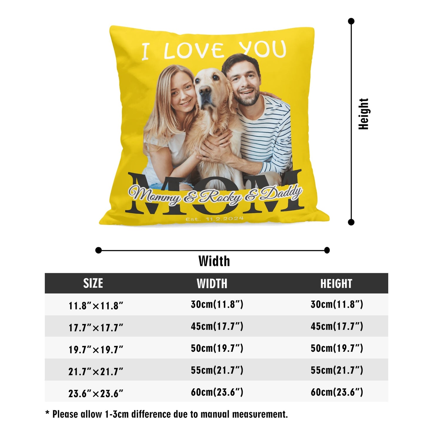 I Love You Mom Personalized Photo and Text Velvet Square Cushion Cover