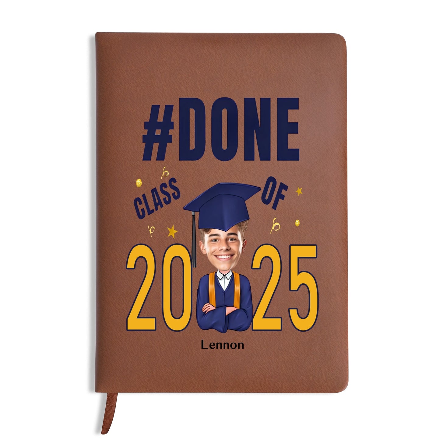 Custom 2 Sides Print PU Black and Brown Notebook - For Class 2025 Graduates - Custom Photo Gift