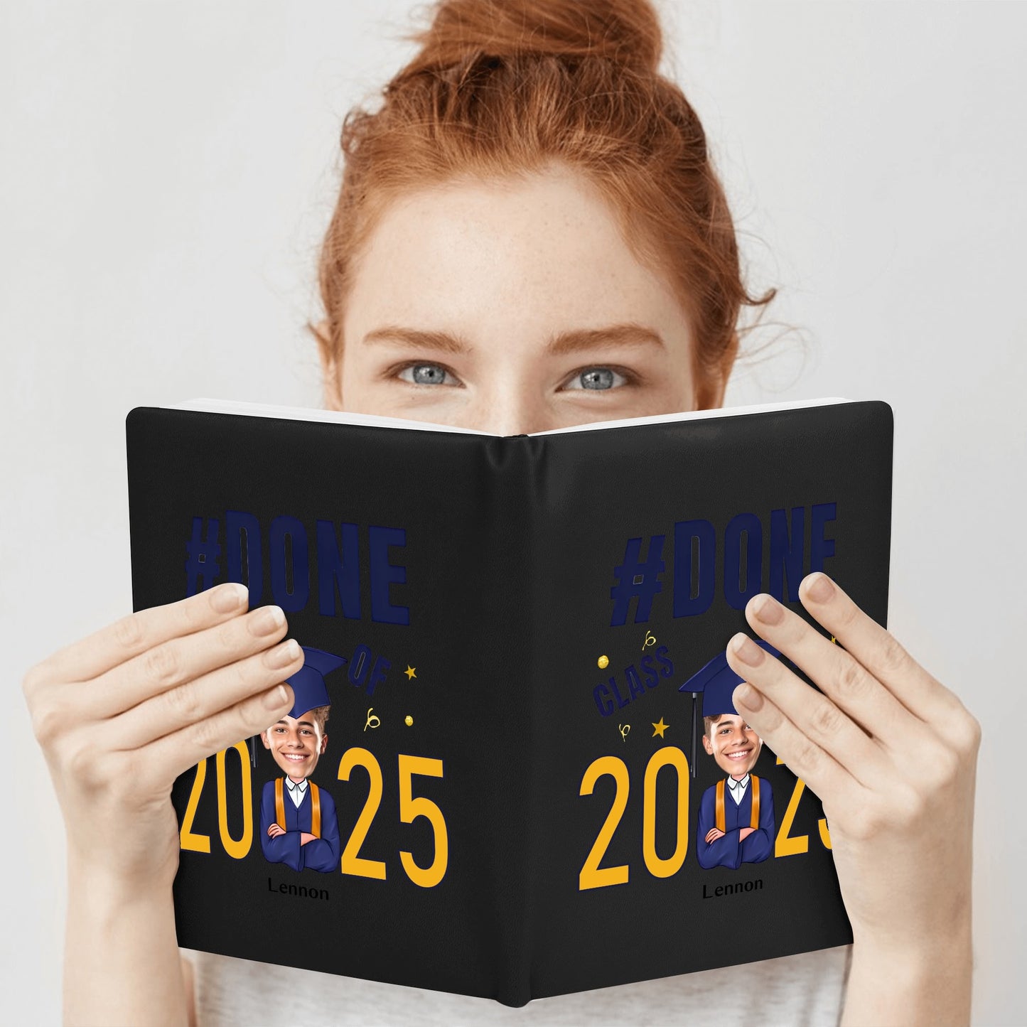 Custom 2 Sides Print PU Black and Brown Notebook - For Class 2025 Graduates - Custom Photo Gift