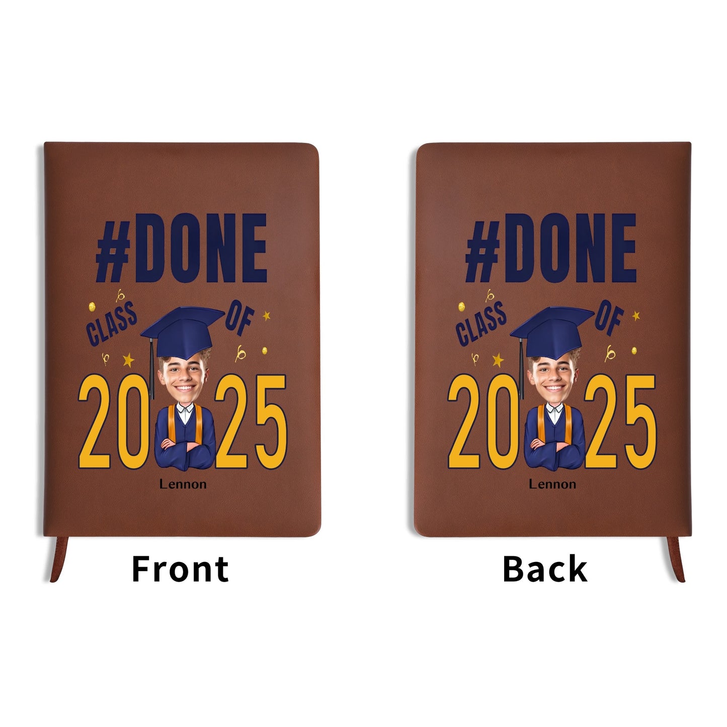 Custom 2 Sides Print PU Black and Brown Notebook - For Class 2025 Graduates - Custom Photo Gift