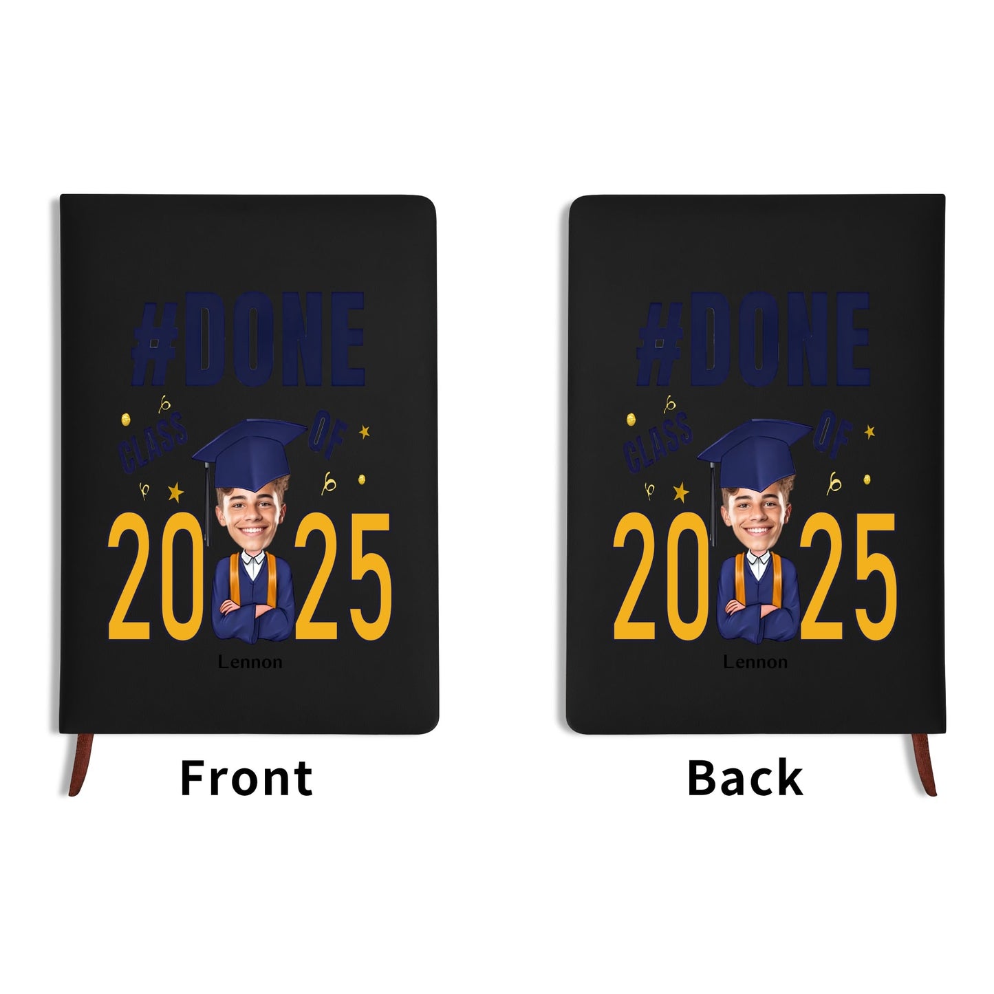 Custom 2 Sides Print PU Black and Brown Notebook - For Class 2025 Graduates - Custom Photo Gift
