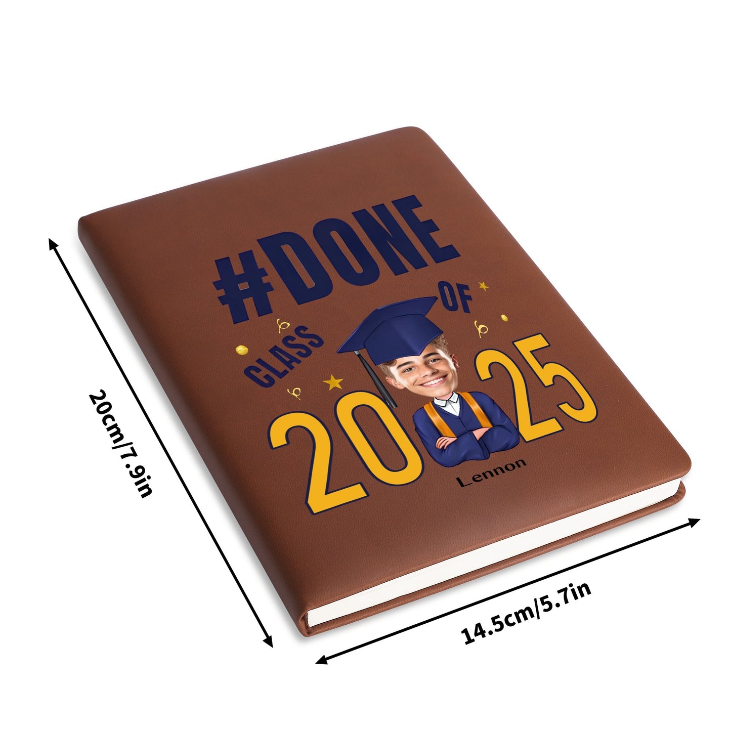 Custom 2 Sides Print PU Black and Brown Notebook - For Class 2025 Graduates - Custom Photo Gift