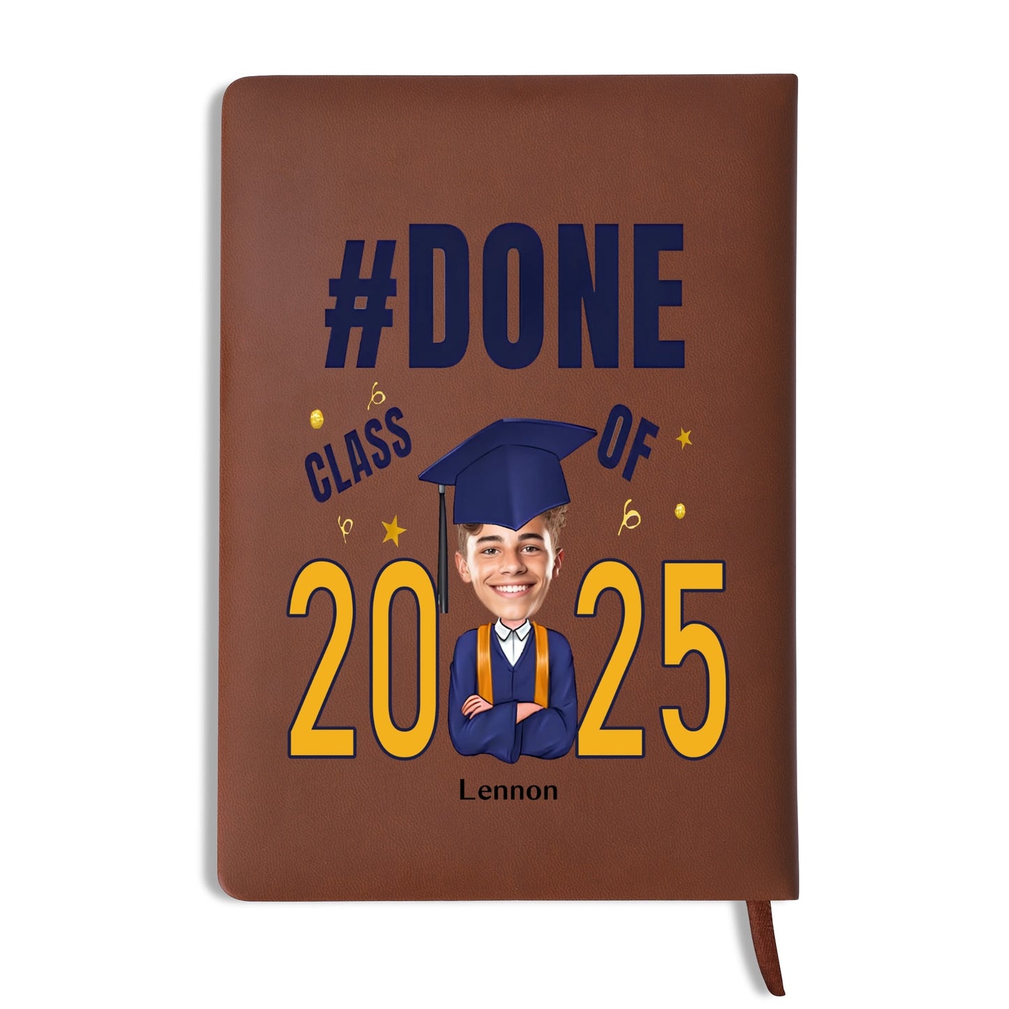 Custom 2 Sides Print PU Black and Brown Notebook - For Class 2025 Graduates - Custom Photo Gift