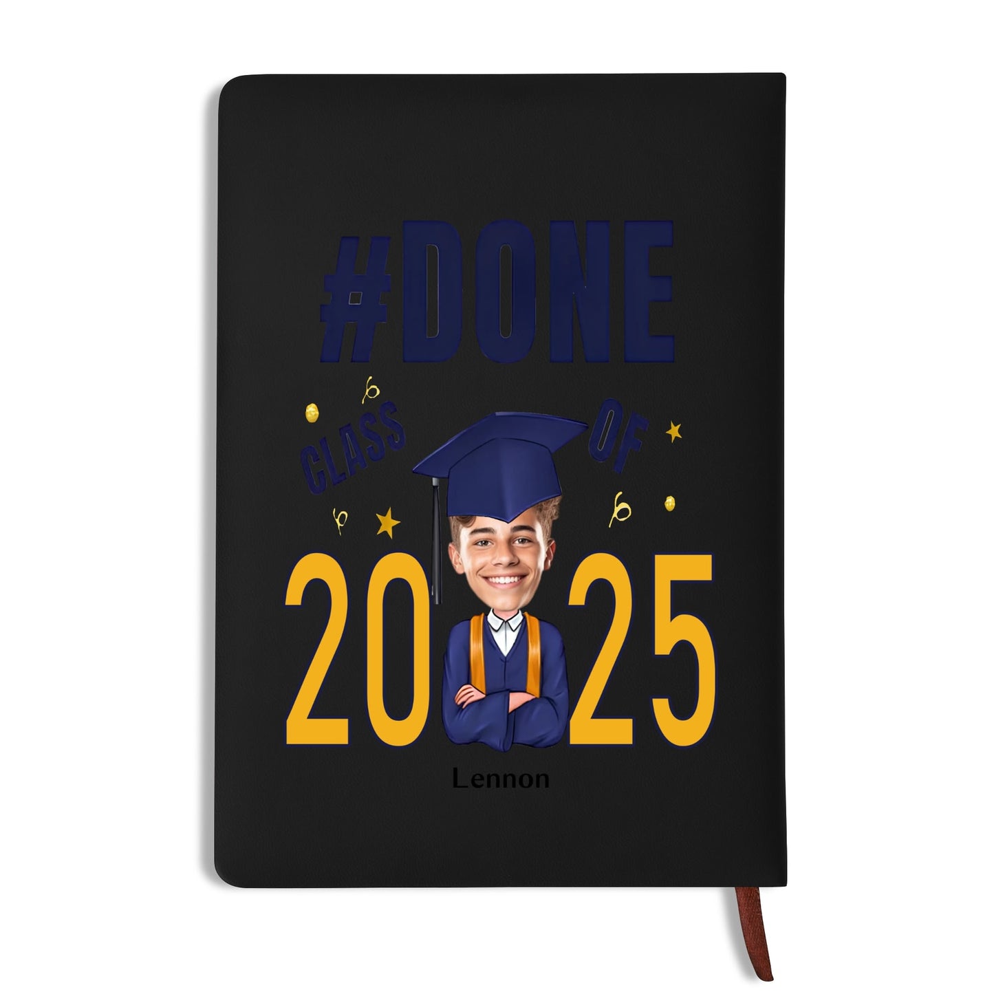Custom 2 Sides Print PU Black and Brown Notebook - For Class 2025 Graduates - Custom Photo Gift