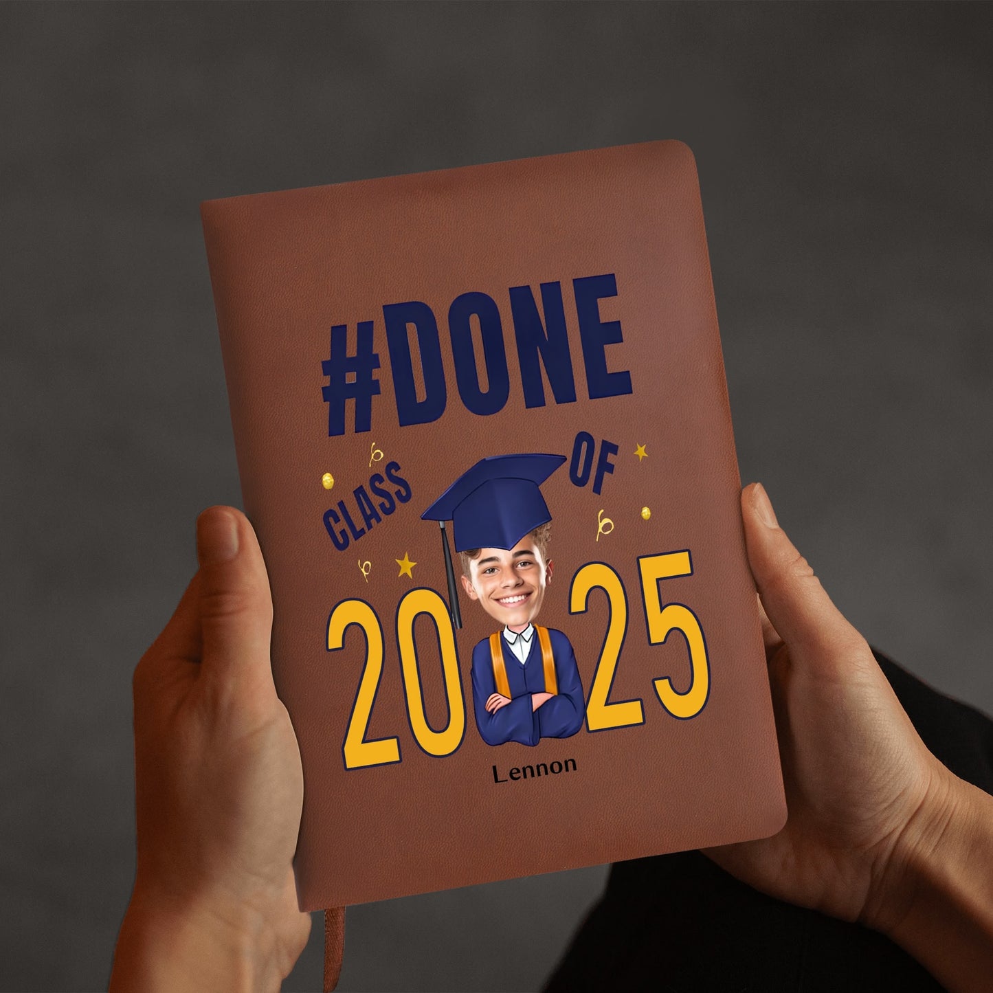 Custom 2 Sides Print PU Black and Brown Notebook - For Class 2025 Graduates - Custom Photo Gift