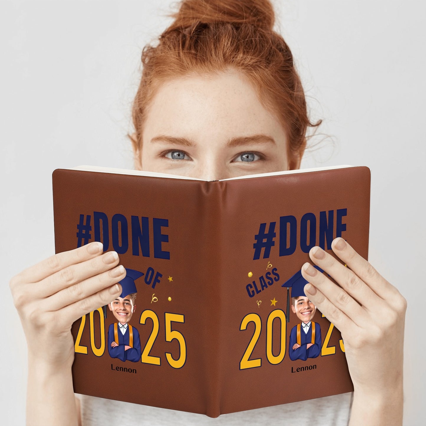 Custom 2 Sides Print PU Black and Brown Notebook - For Class 2025 Graduates - Custom Photo Gift