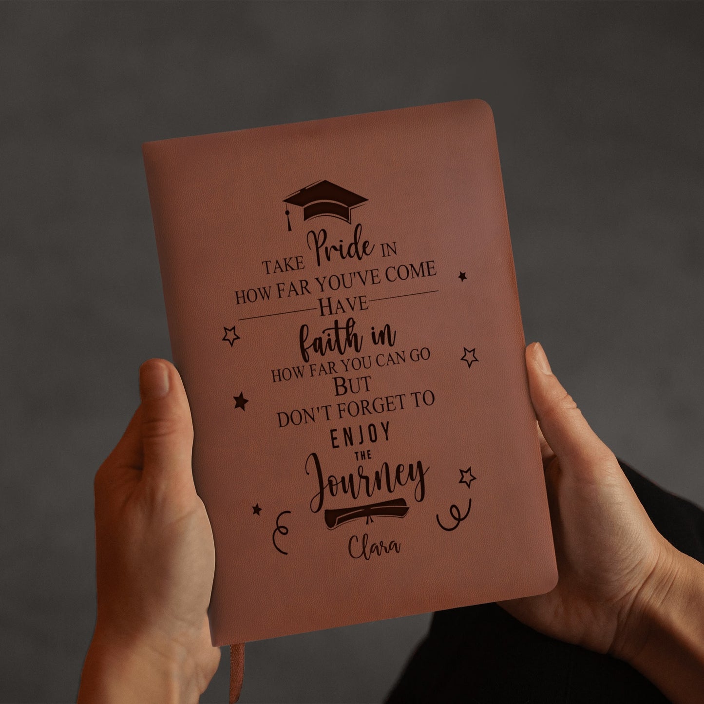 Engraved Brown Notebook Custom Journals Diary Gift for Friends Family - Custom Graduation Gift