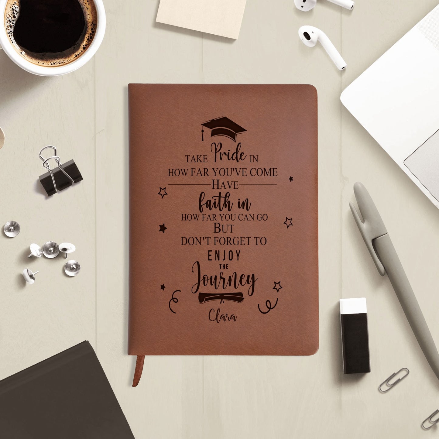 Engraved Brown Notebook Custom Journals Diary Gift for Friends Family - Custom Graduation Gift