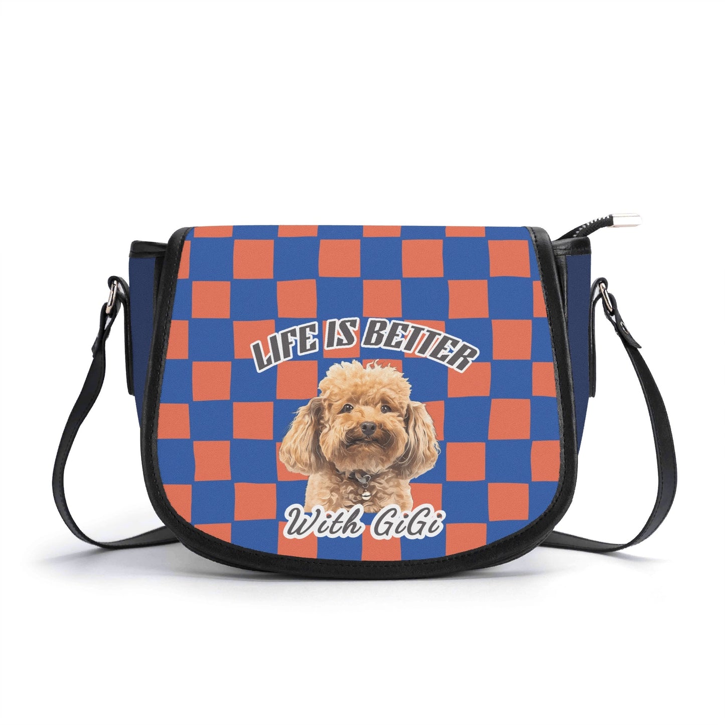 Custom Photo to Art Style - Custom Name New Version Top-grain Leather Saddle Bag