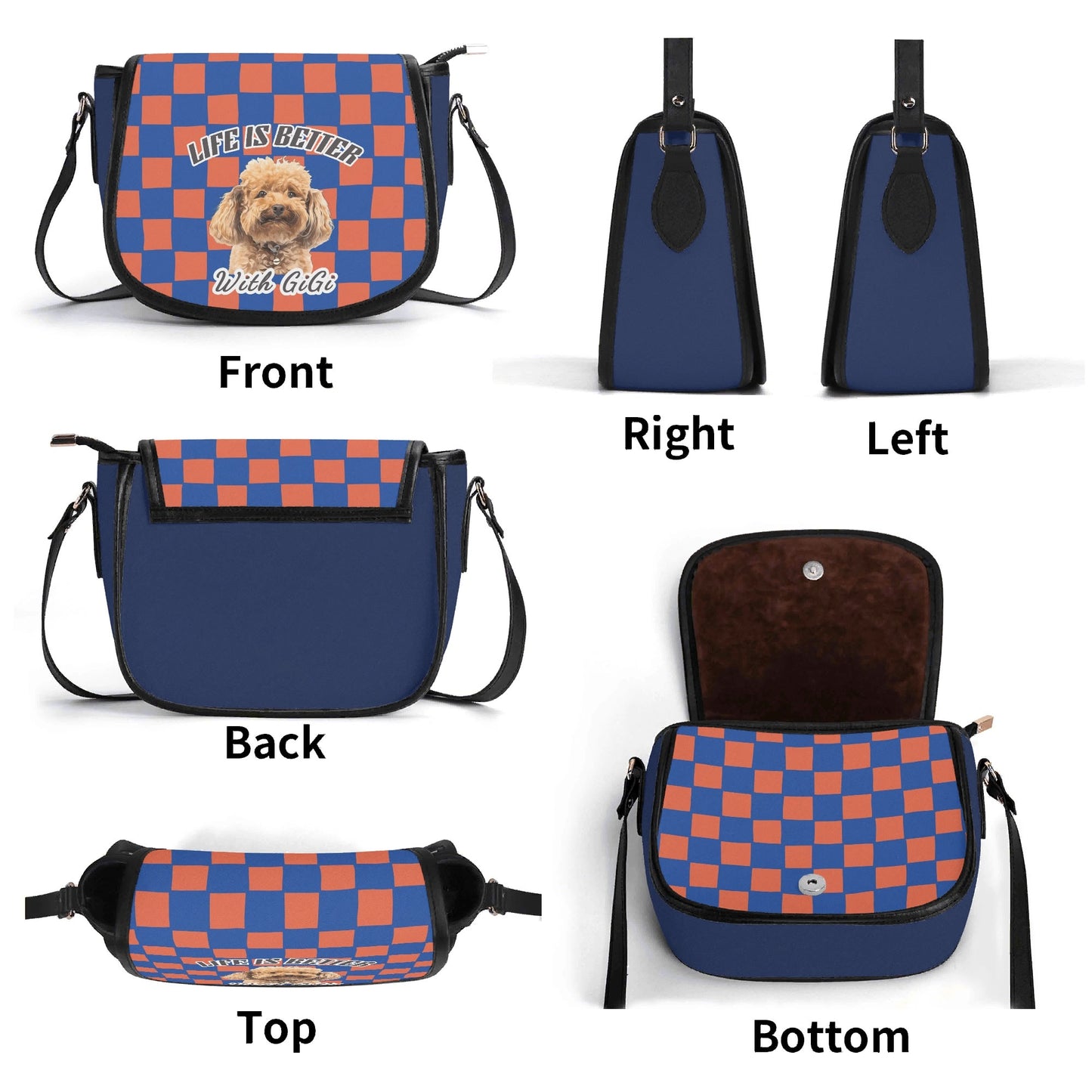 Custom Photo to Art Style - Custom Name New Version Top-grain Leather Saddle Bag