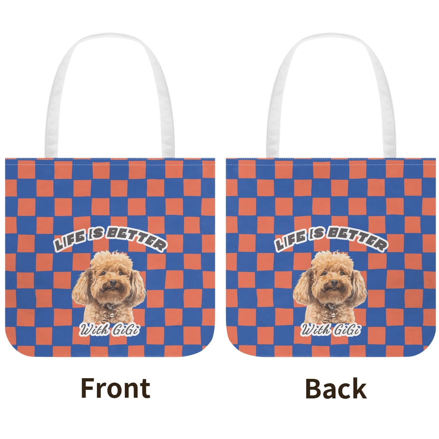 checked tote bag with custom photo in art style