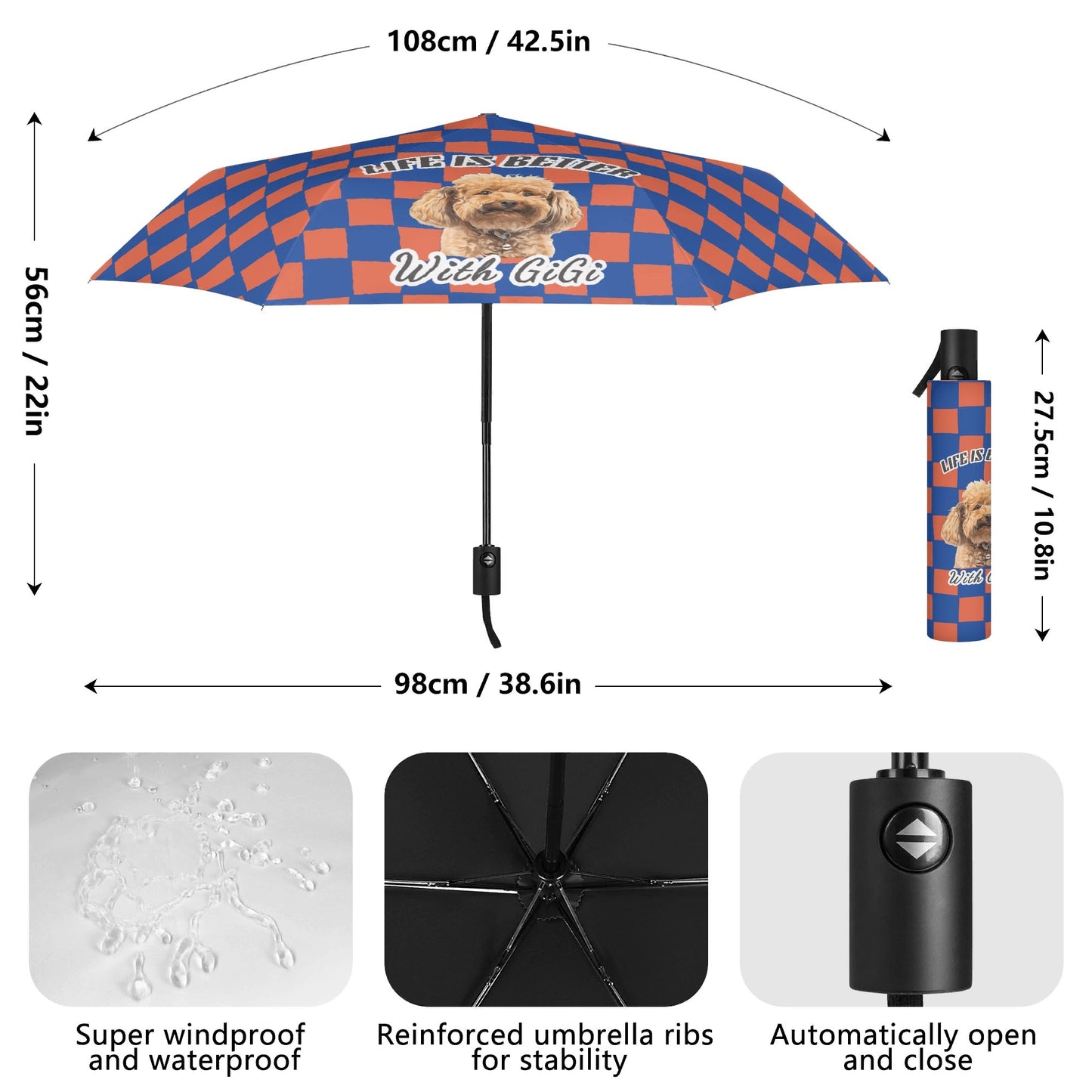Custom Photo To Art Style Fully Auto Open & Close Umbrella - Gift For Parents and Pet Lover