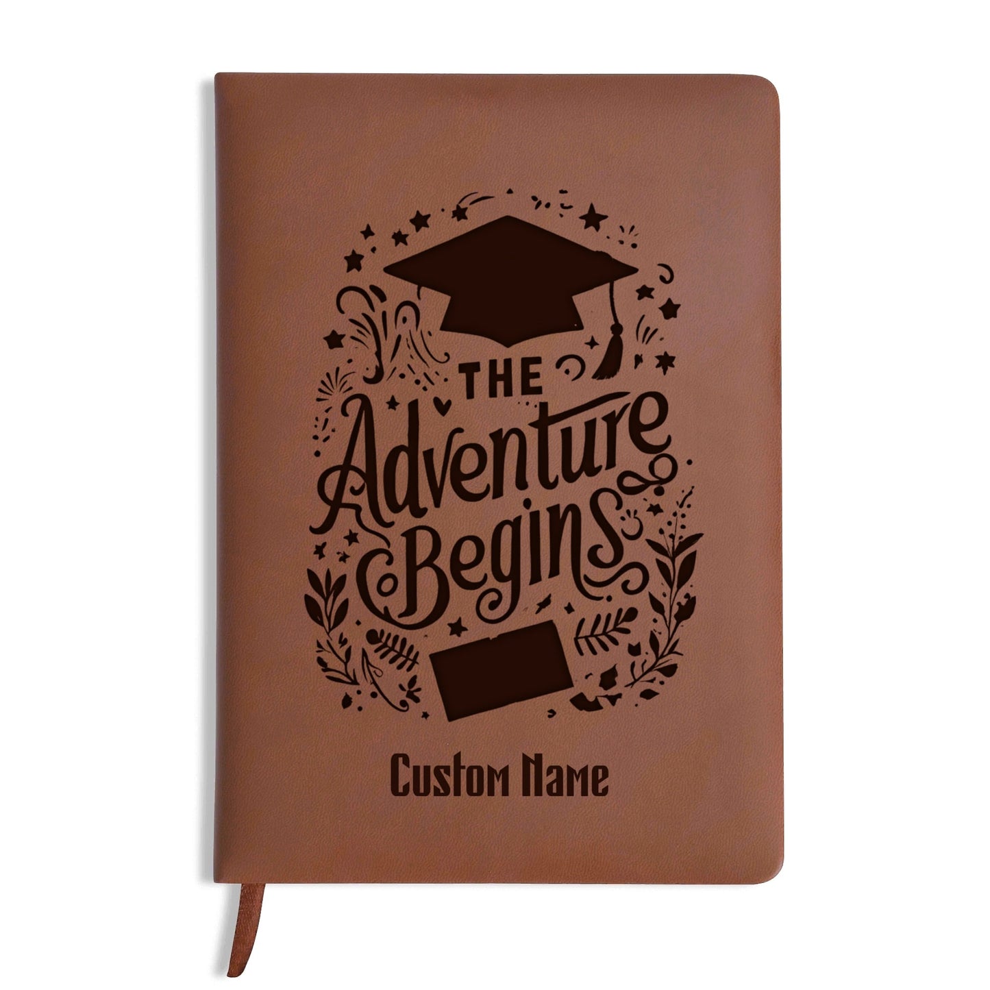 Adventure Begins Engraved Custom Name Brown Notebook Journals Diary Gift for Friends Family