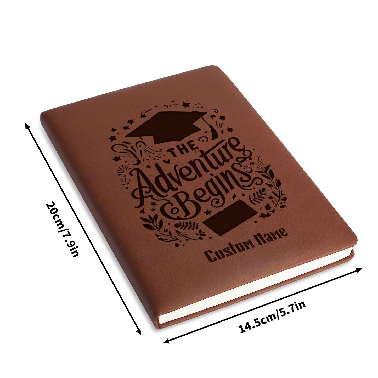 Adventure Begins Engraved Custom Name Brown Notebook Journals Diary Gift for Friends Family