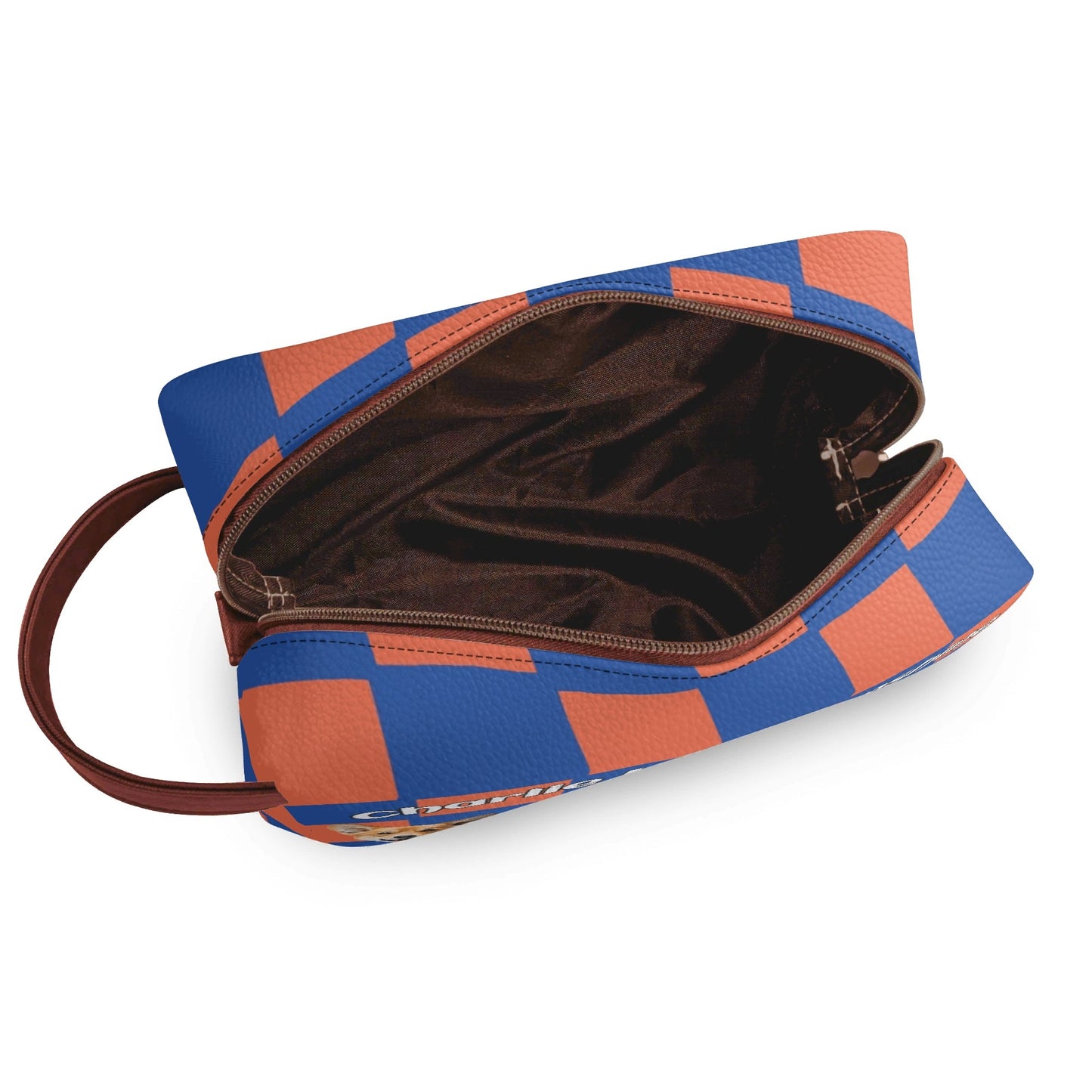 Custom photo to Art Style & Text - Travel PU Leather Toilettrie Bag Makeup Organizer - Welcome Pet or Human Photo