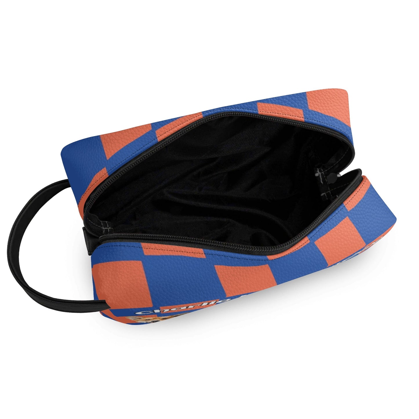 Custom photo to Art Style & Text - Travel PU Leather Toilettrie Bag Makeup Organizer - Welcome Pet or Human Photo