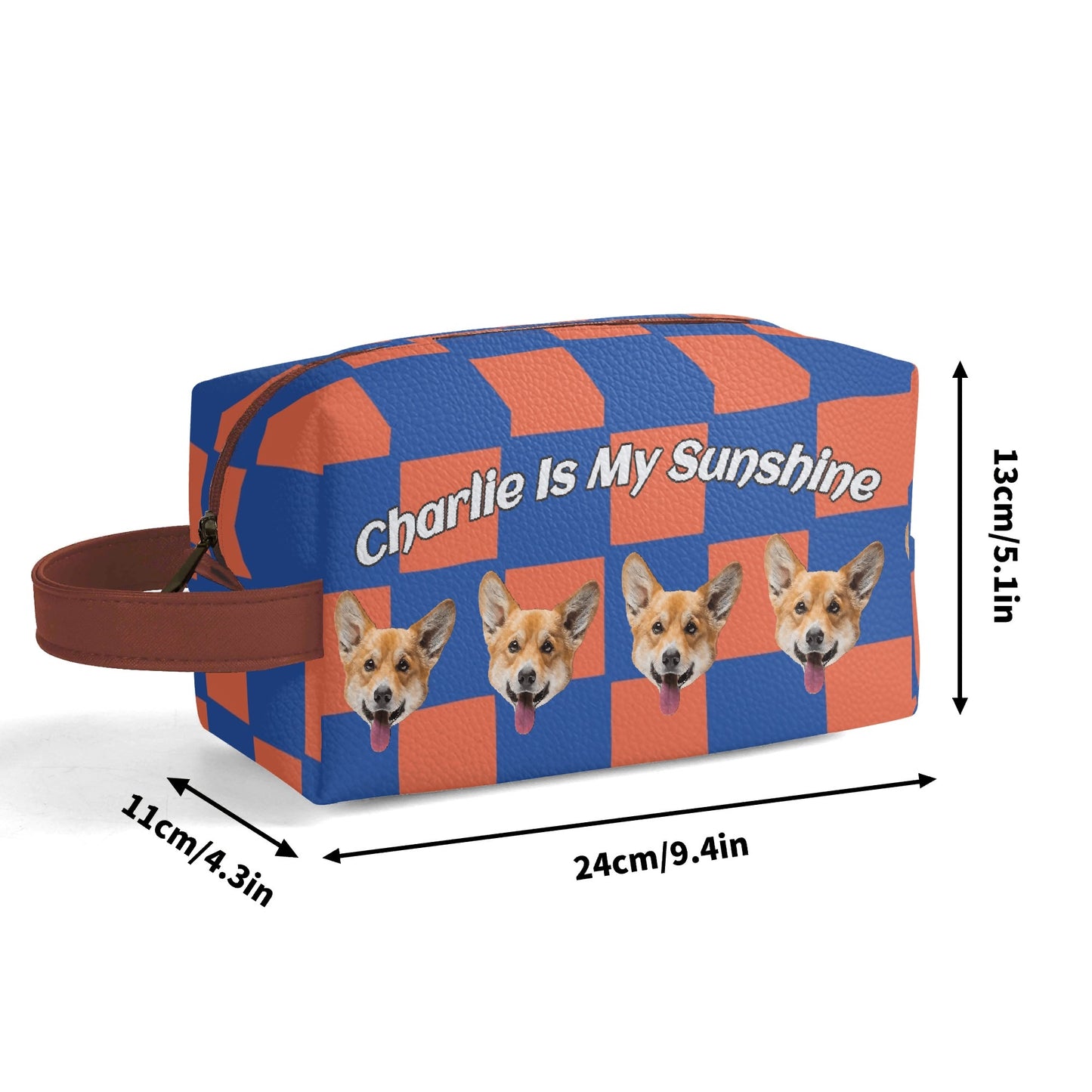 Custom photo to Art Style & Text - Travel PU Leather Toilettrie Bag Makeup Organizer - Welcome Pet or Human Photo