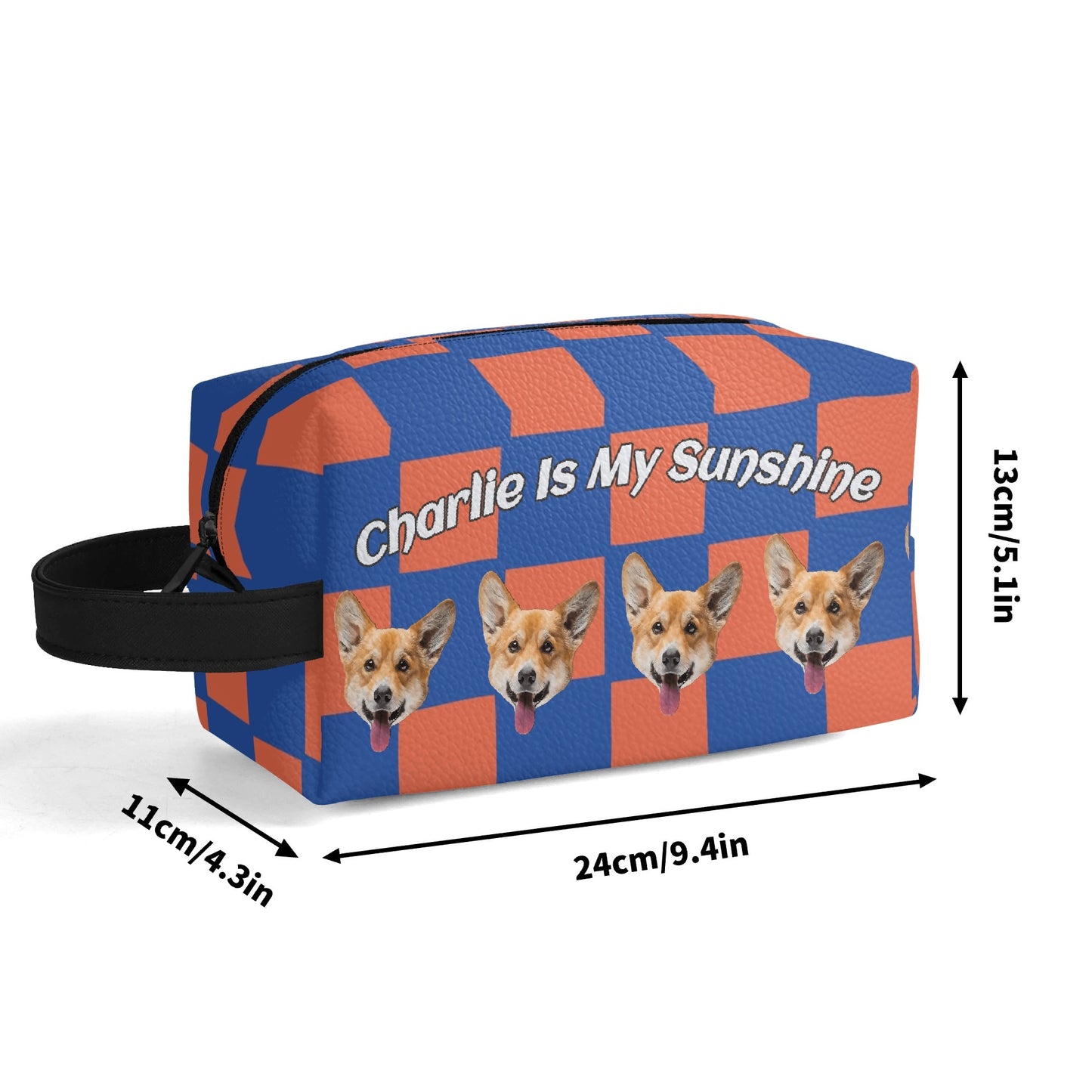 Custom photo to Art Style & Text - Travel PU Leather Toilettrie Bag Makeup Organizer - Welcome Pet or Human Photo